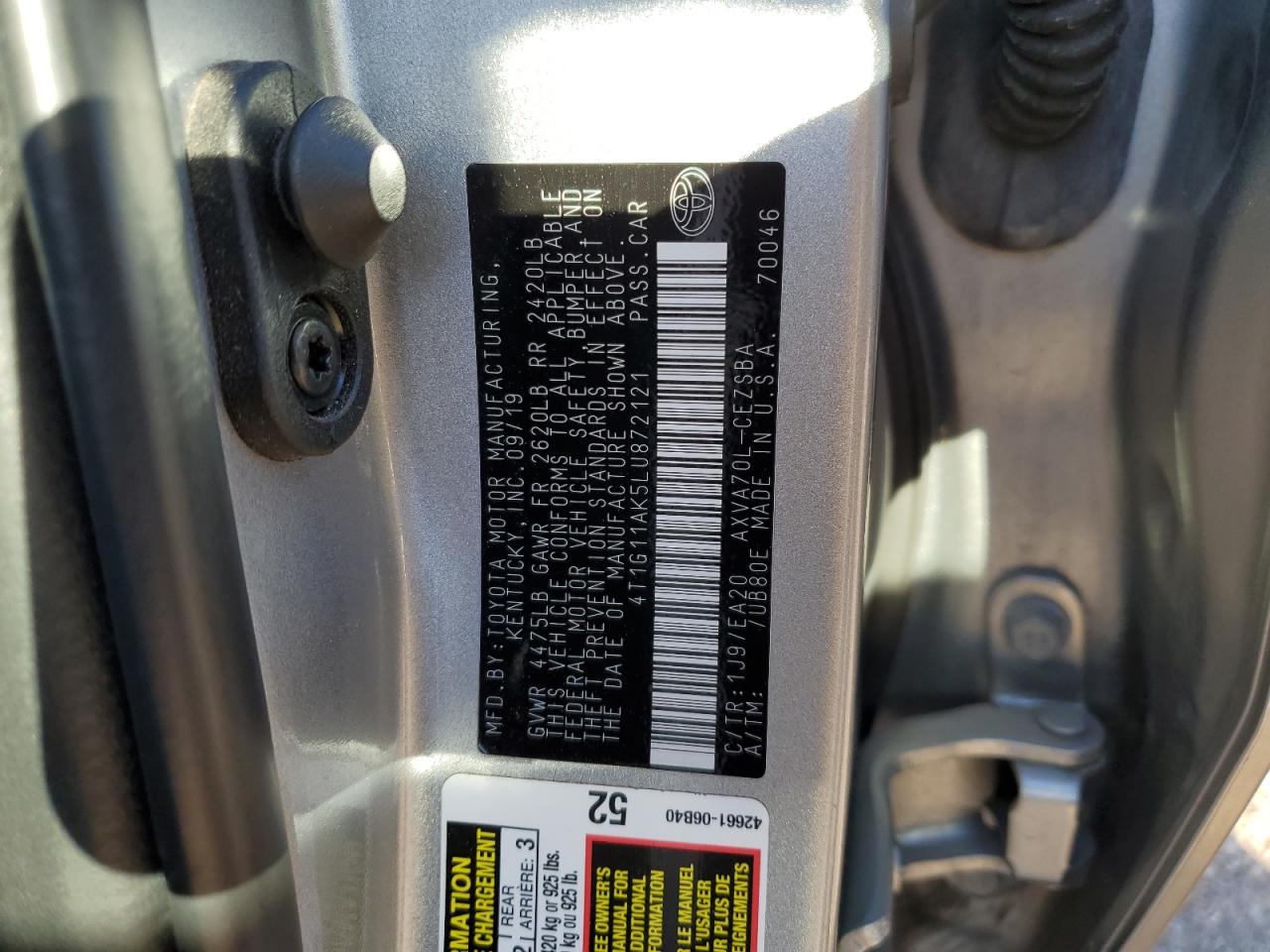 4T1G11AK5LU872121 2020 Toyota Camry Se