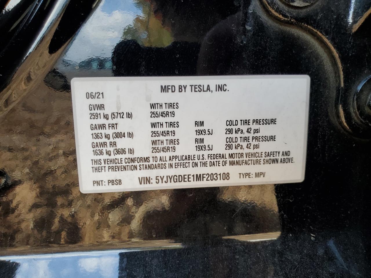 VIN 5YJYGDEE1MF203108 2021 TESLA MODEL Y no.12