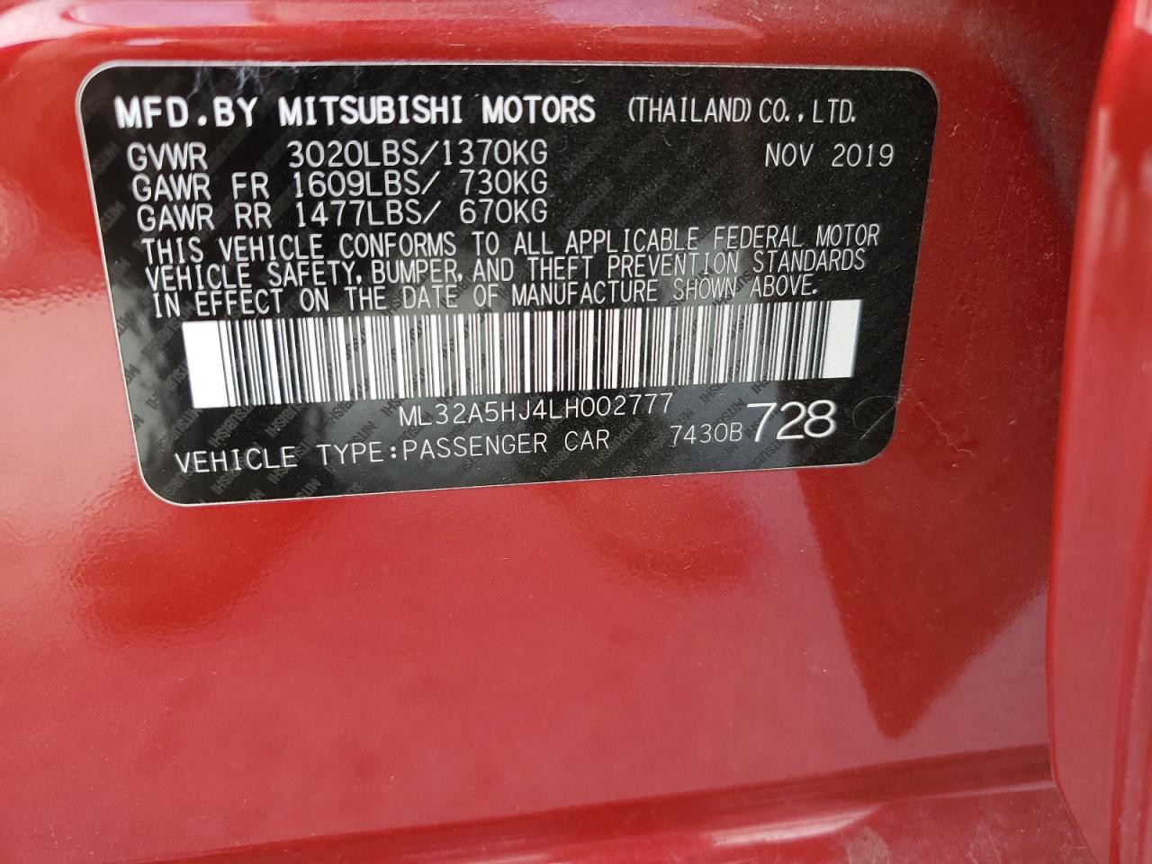 2020 Mitsubishi Mirage Le VIN: ML32A5HJ4LH002777 Lot: 77645274