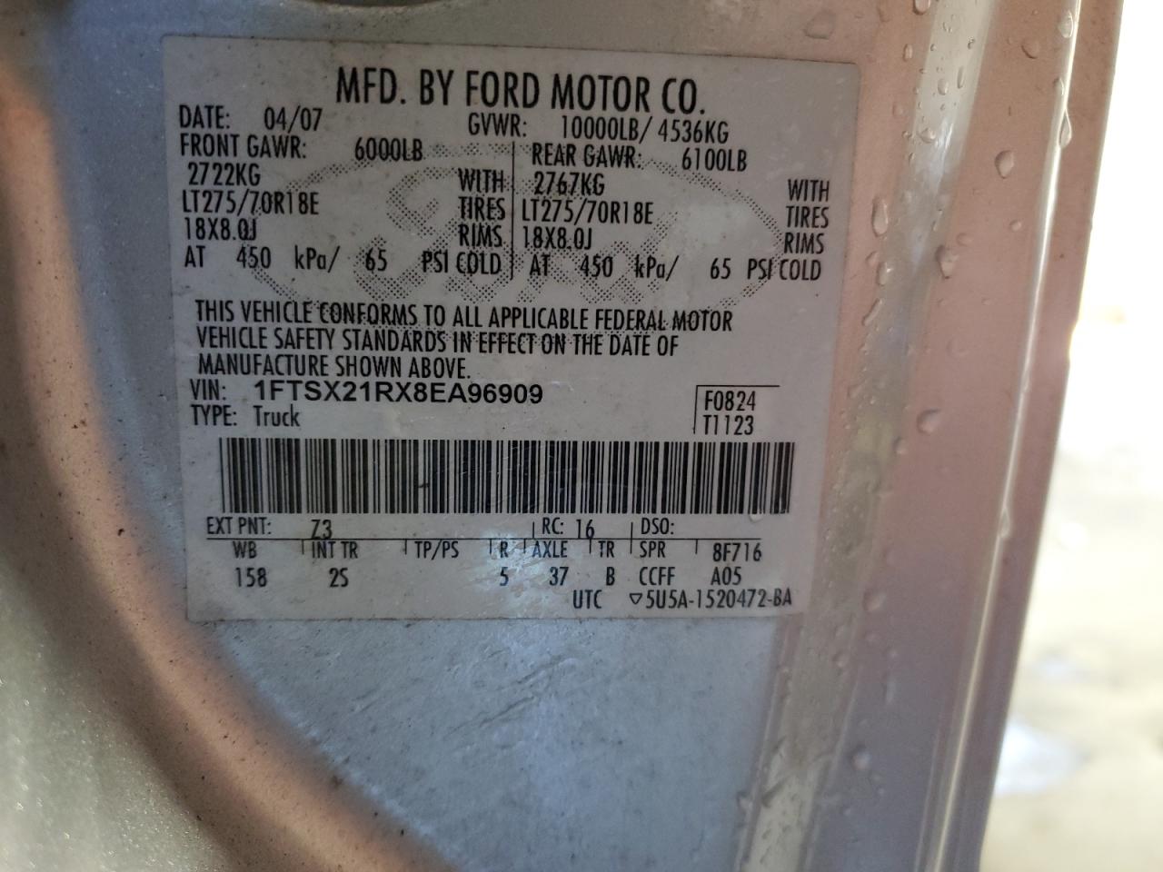 1FTSX21RX8EA96909 2008 Ford F250 Super Duty