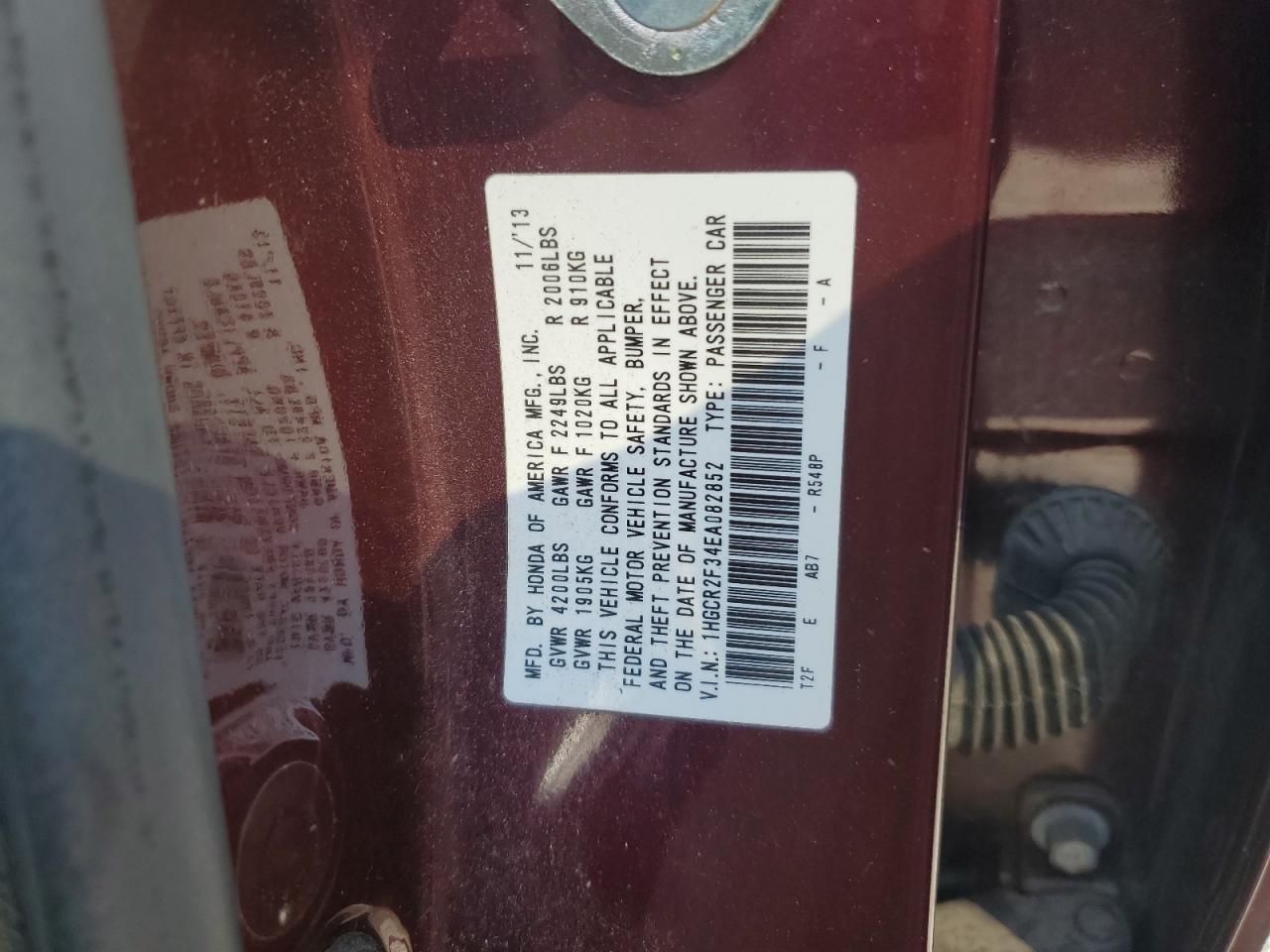 VIN 1HGCR2F34EA082852 2014 HONDA ACCORD no.12