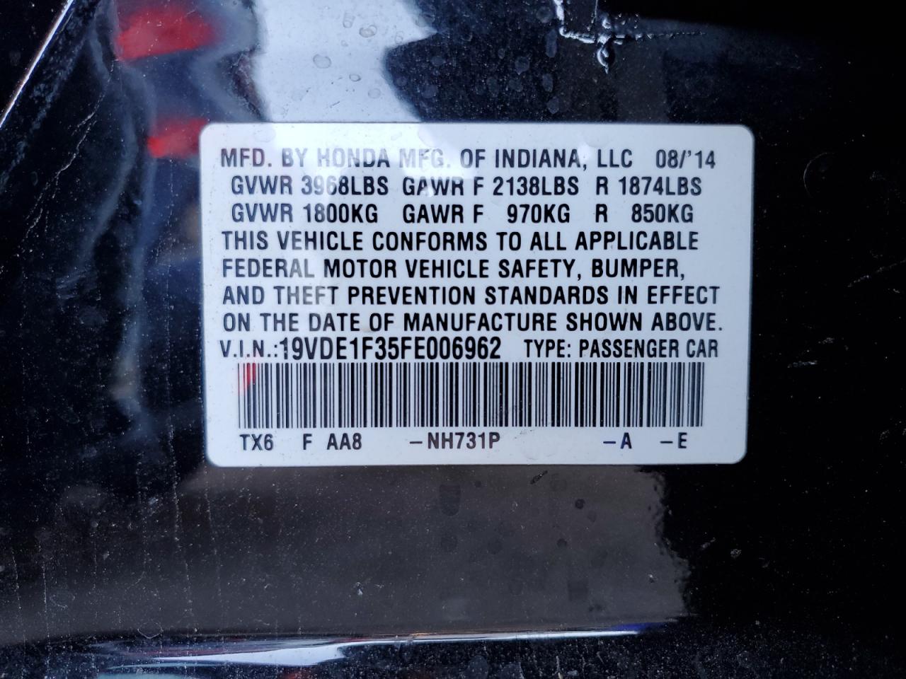 2015 Acura Ilx 20 VIN: 19VDE1F35FE006962 Lot: 90849825