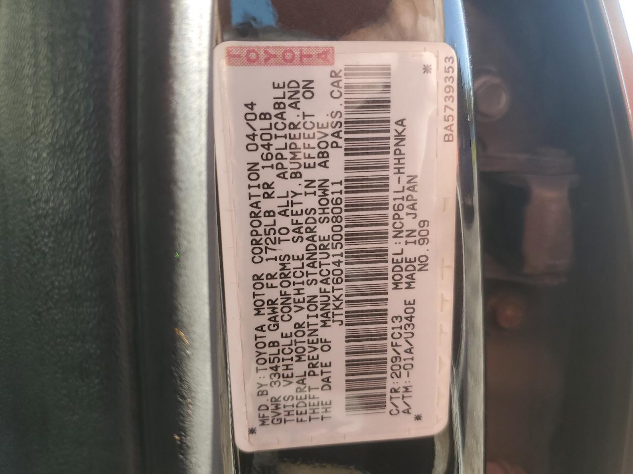 JTKKT604150080611 2005 Toyota Scion Xa