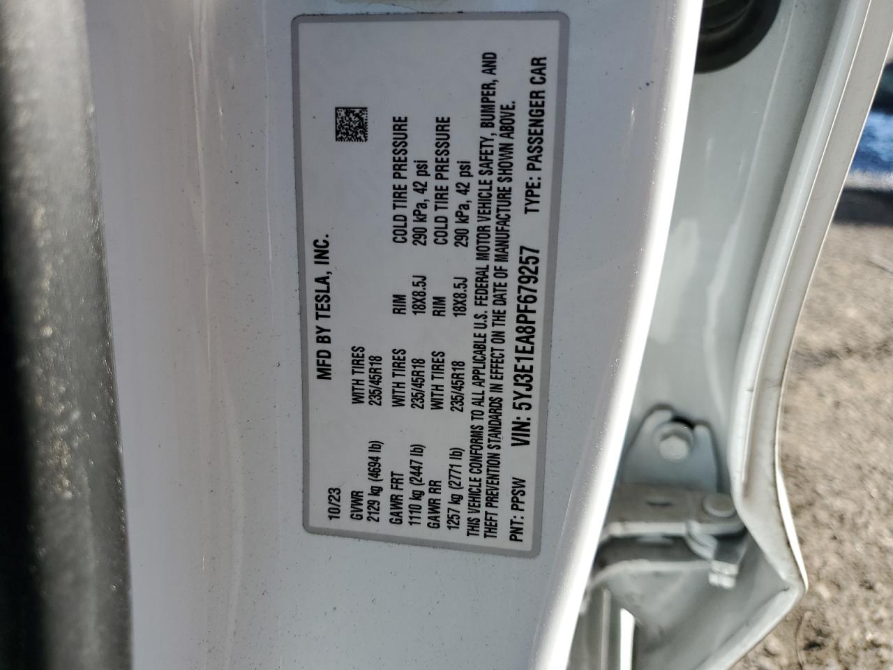 5YJ3E1EA8PF679257 2023 Tesla Model 3