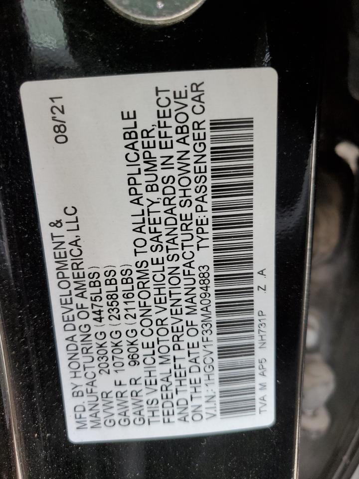 VIN 1HGCV1F33MA094883 2021 HONDA ACCORD no.13