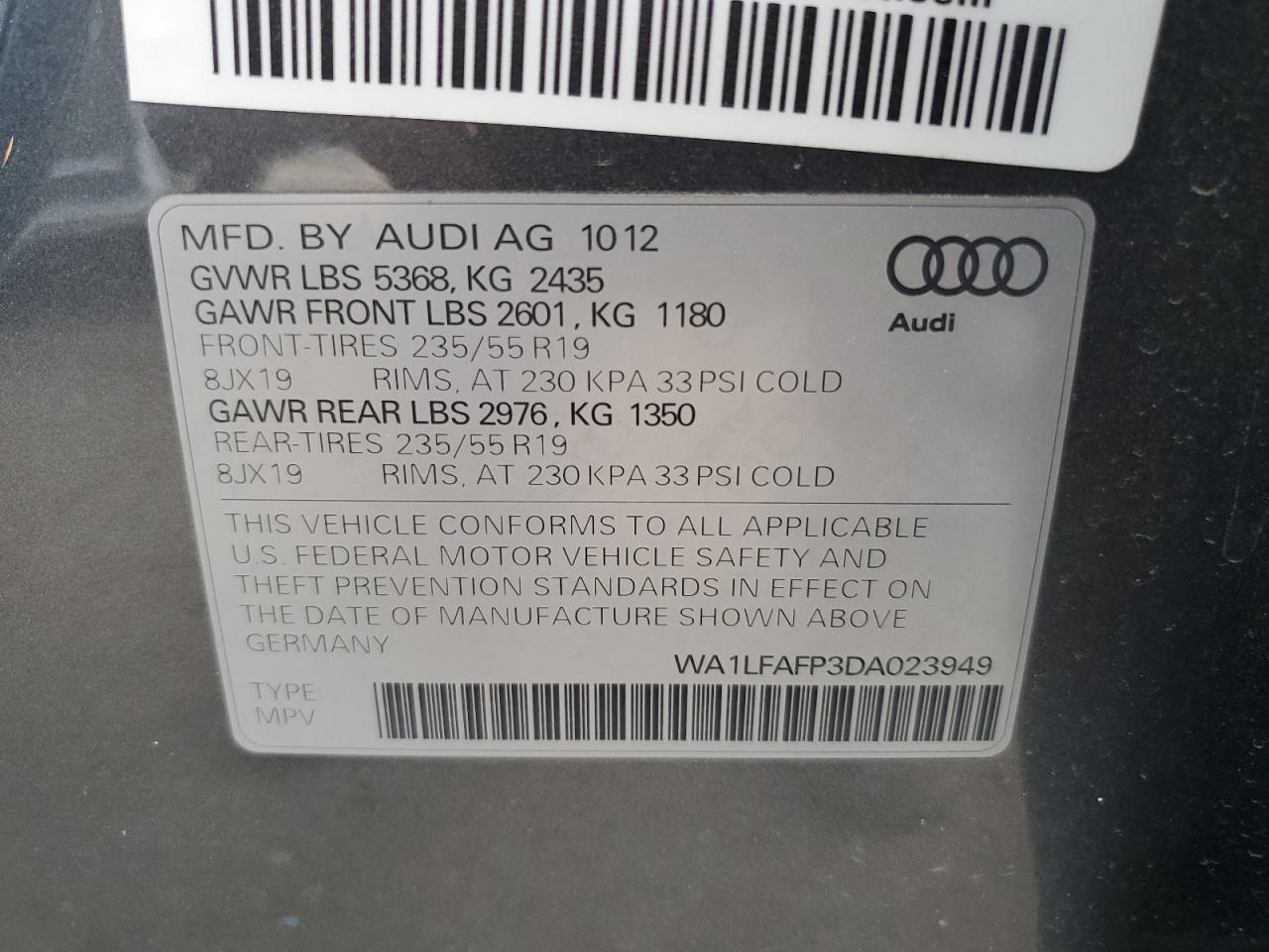 2013 Audi Q5 Premium Plus VIN: WA1LFAFP3DA023949 Lot: 78280774