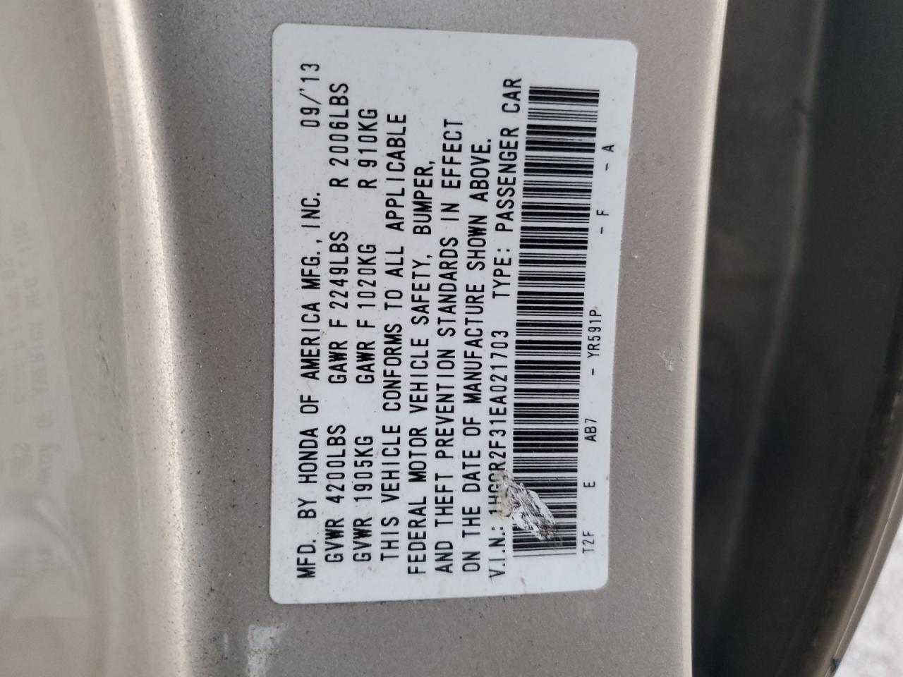 VIN 1HGCR2F31EA021703 2014 HONDA ACCORD no.13