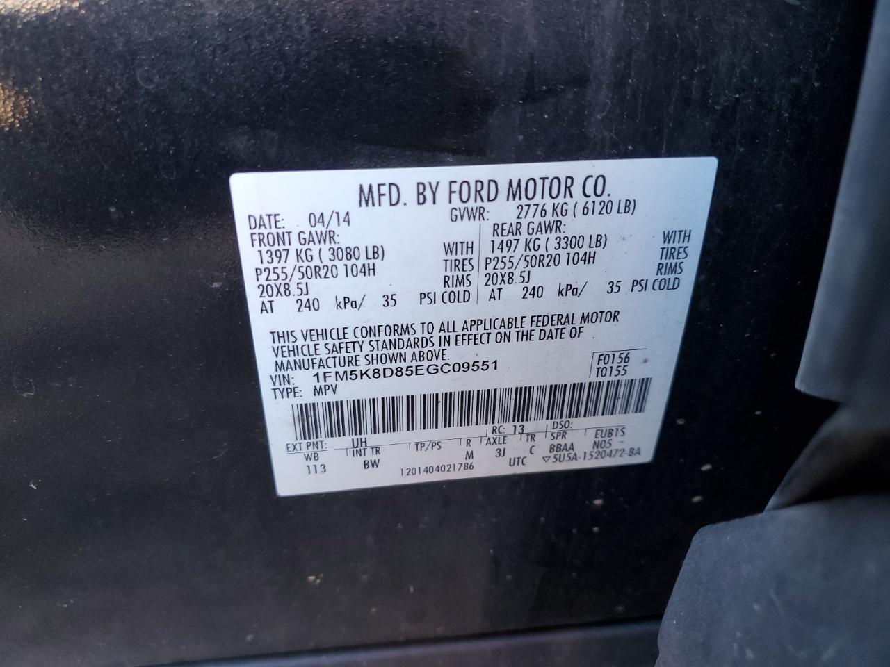 1FM5K8D85EGC09551 2014 Ford Explorer Xlt