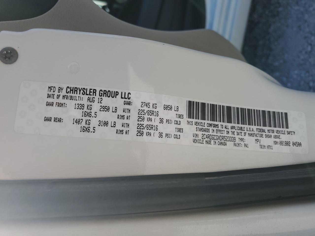 2013 Dodge Grand Caravan Sxt VIN: 2C4RDGCGXDR523339 Lot: 74715224