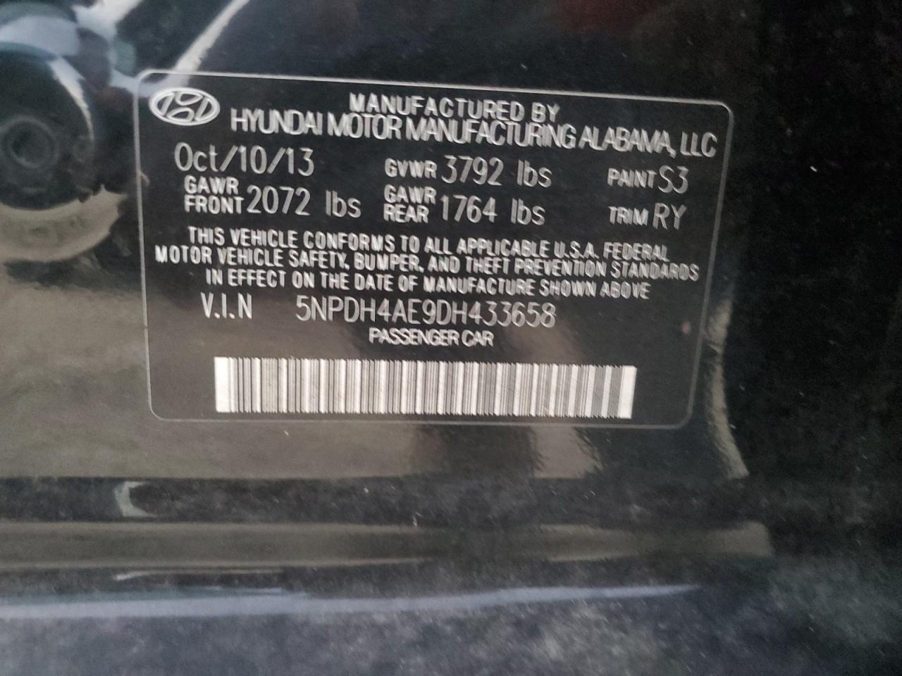 5NPDH4AE9DH433658 2013 Hyundai Elantra Gls