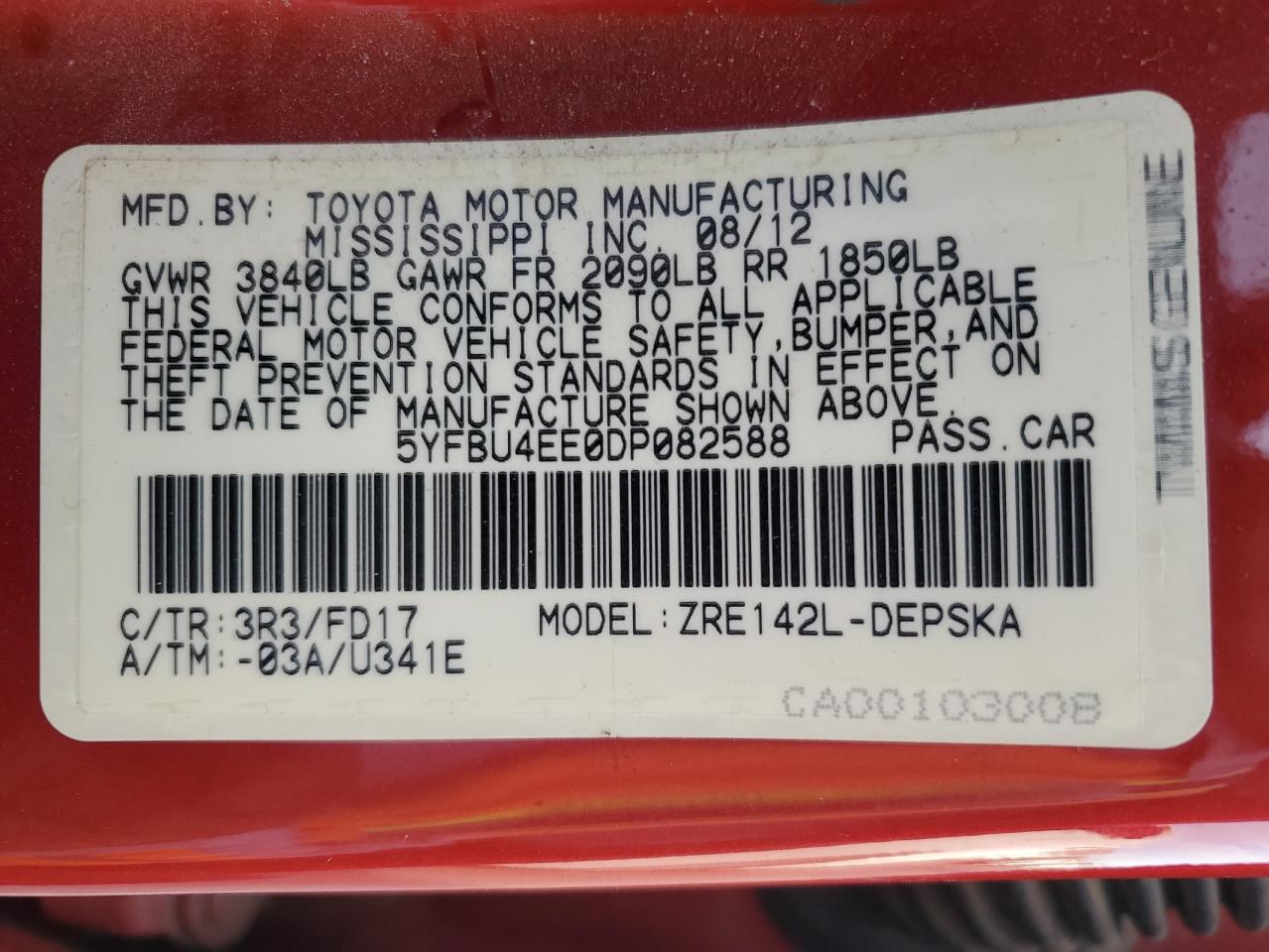 5YFBU4EE0DP082588 2013 Toyota Corolla Base