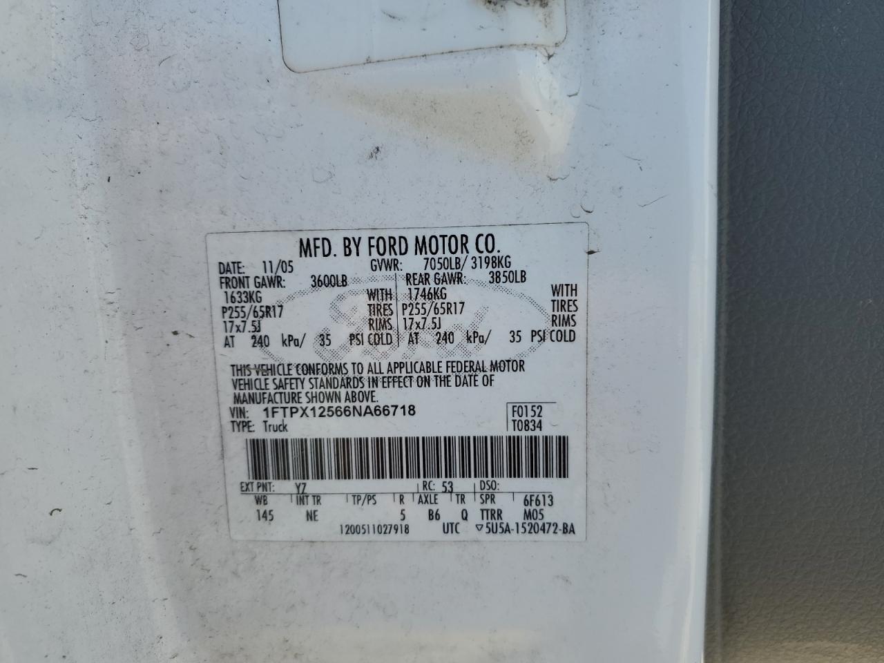 1FTPX12566NA66718 2006 Ford F150