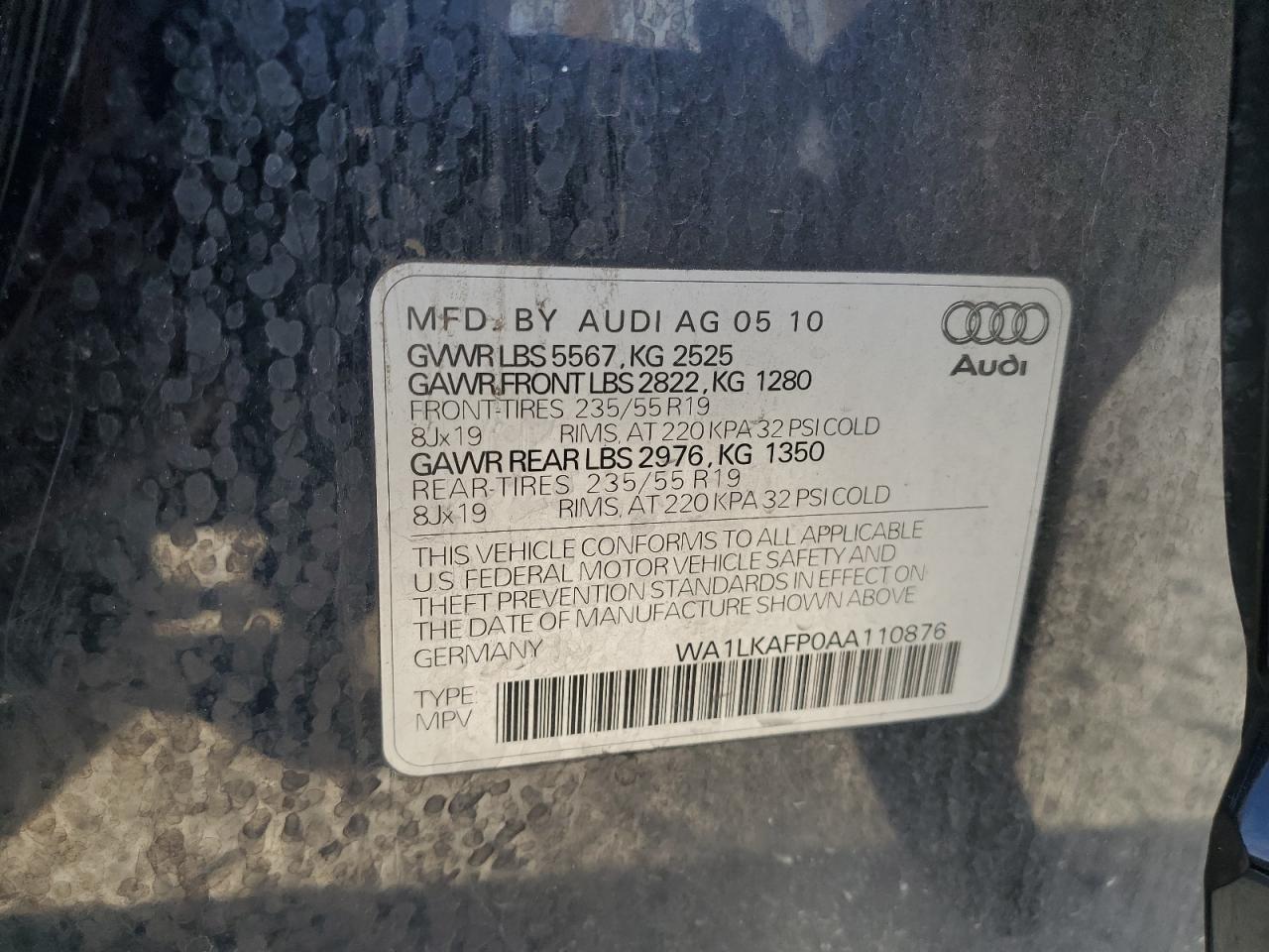 2010 Audi Q5 Premium Plus VIN: WA1LKAFP0AA110876 Lot: 77140754