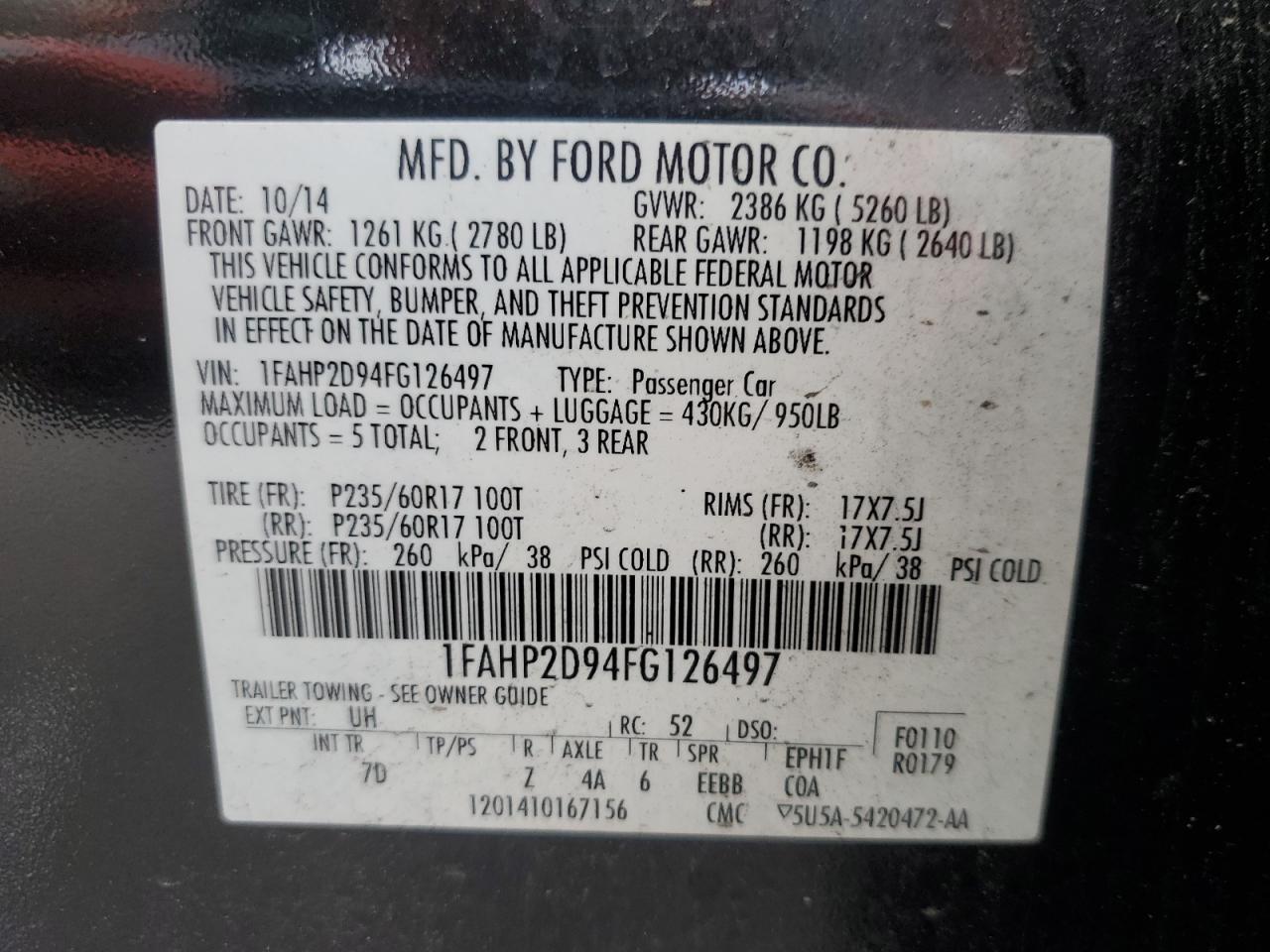 VIN 1FAHP2D94FG126497 2015 FORD TAURUS no.12