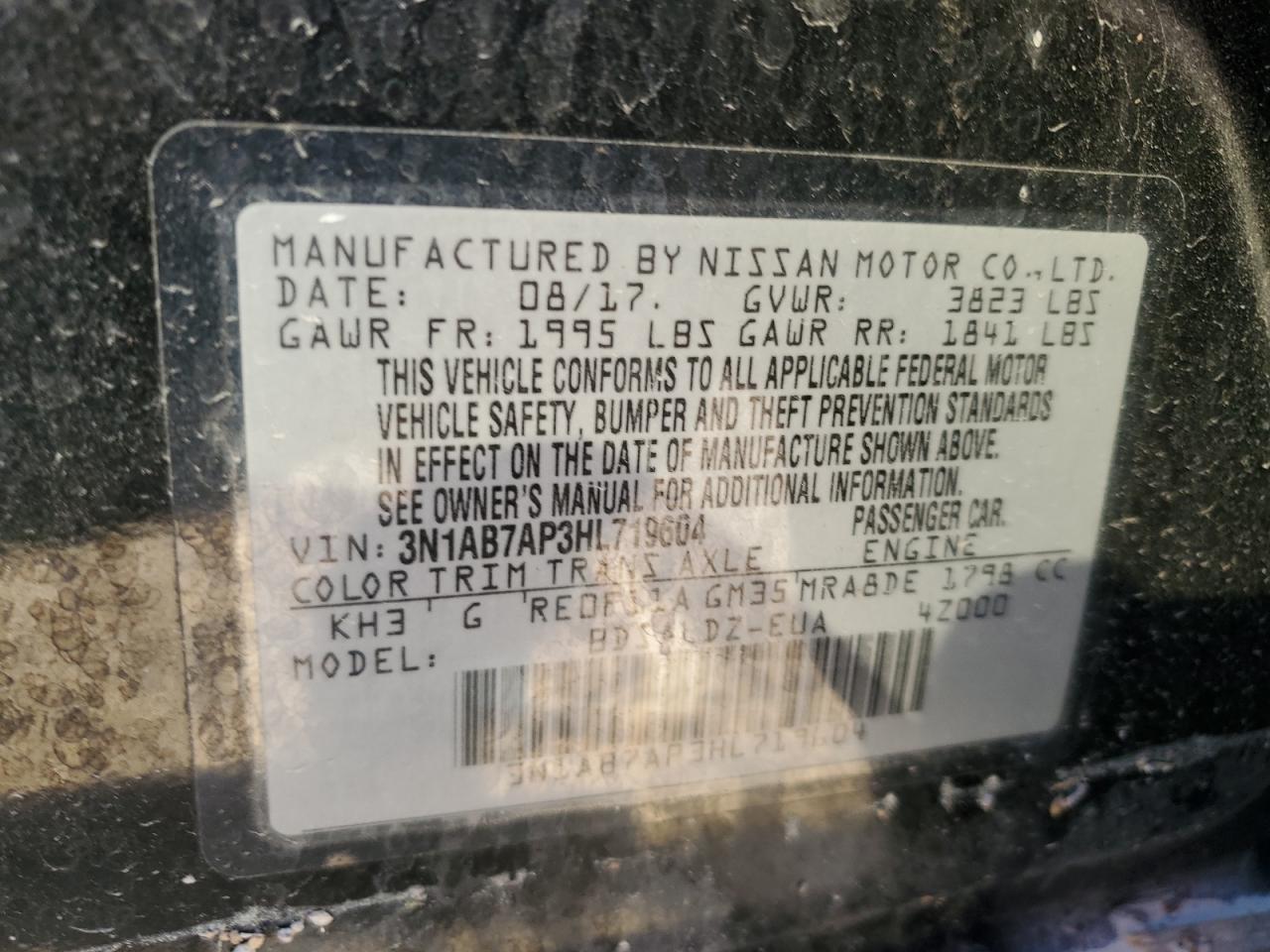 3N1AB7AP3HL719604 2017 Nissan Sentra S