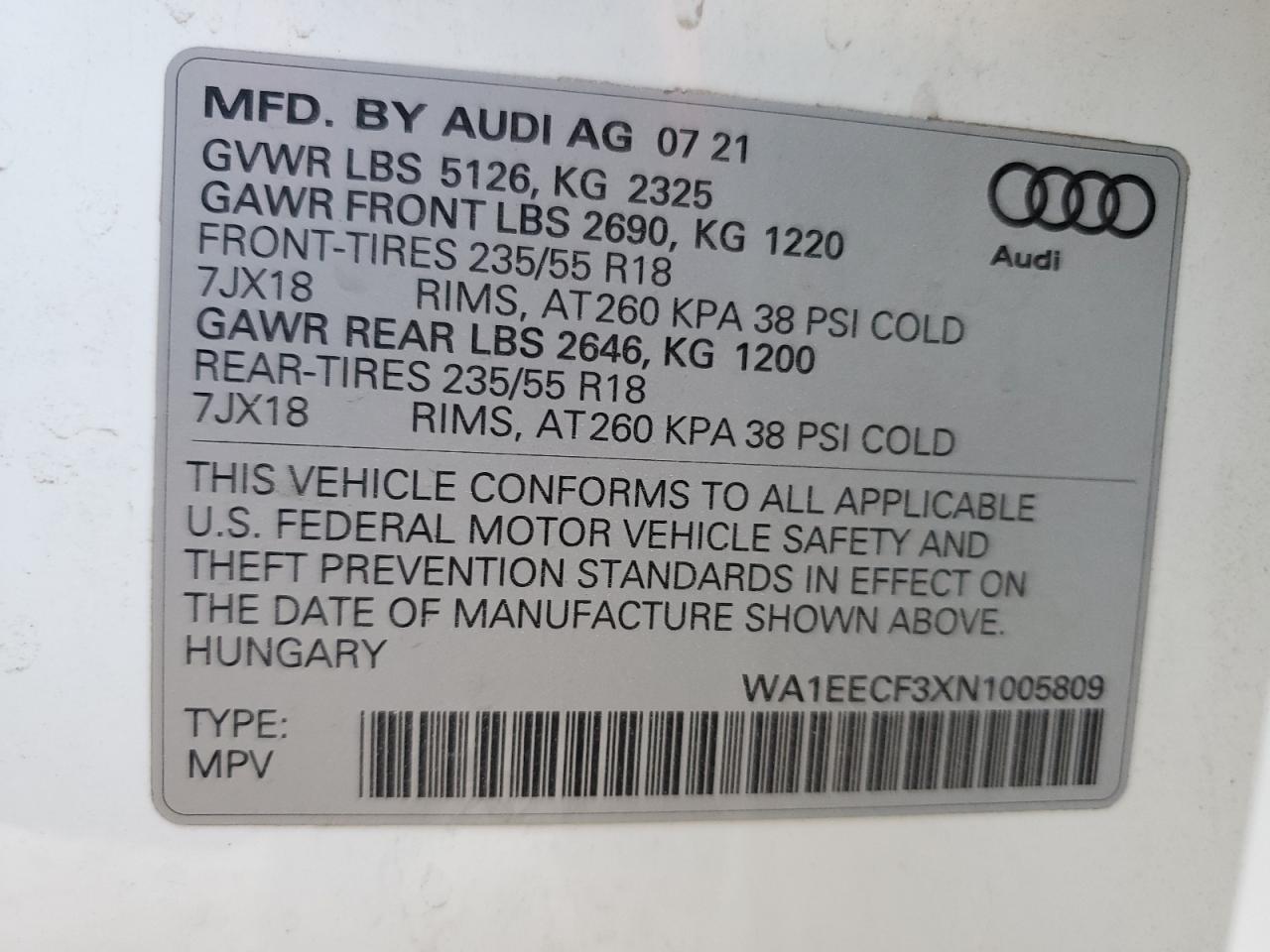 2022 Audi Q3 Premium Plus S Line 45 VIN: WA1EECF3XN1005809 Lot: 78409734