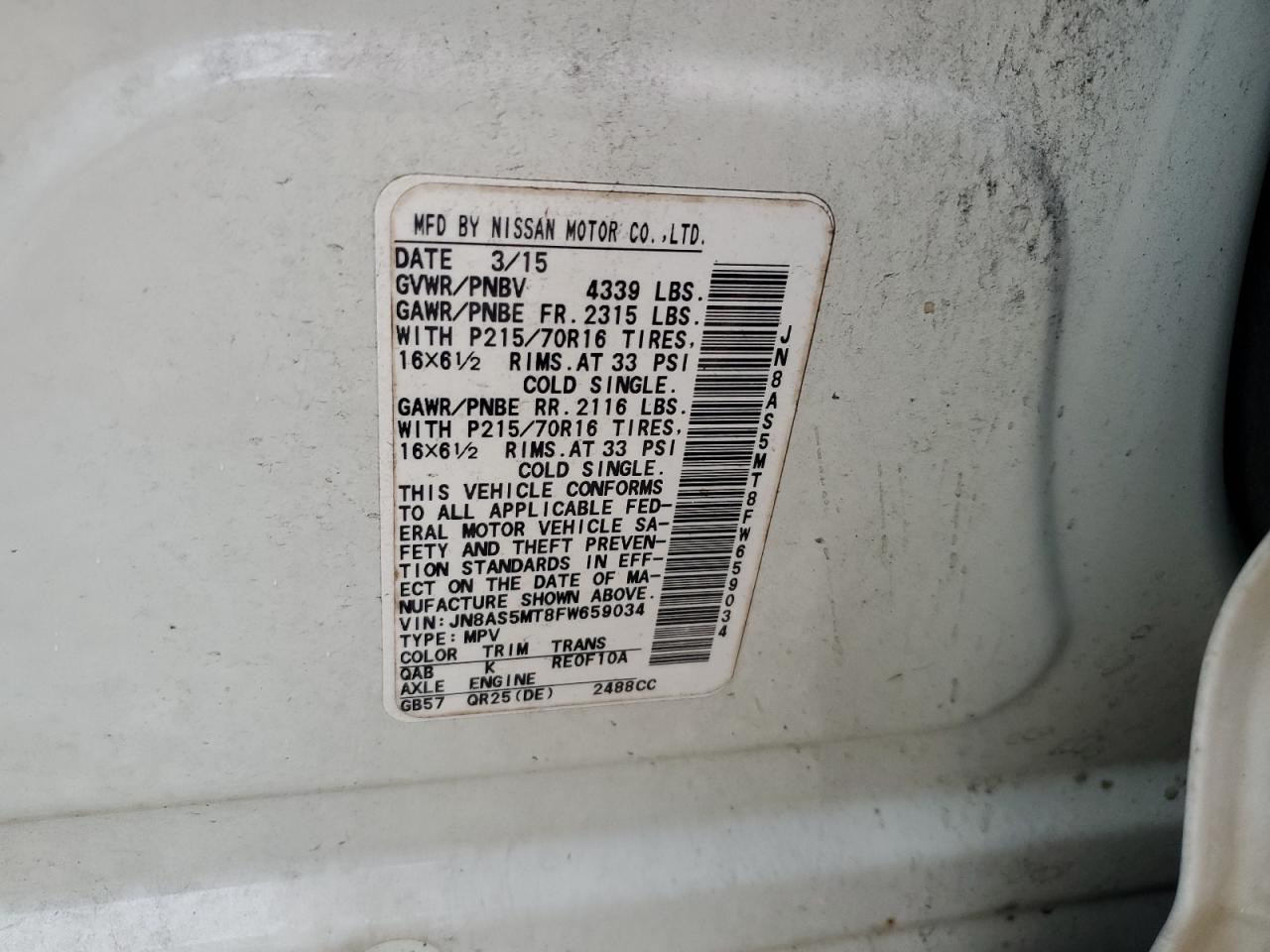 JN8AS5MT8FW659034 2015 NISSAN ROGUE - Image 12