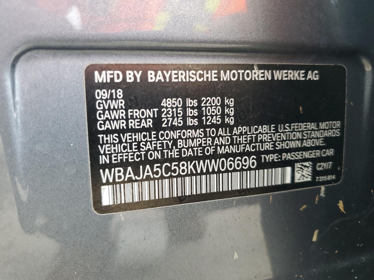 WBAJA5C58KWW06696 2019 BMW 530 I