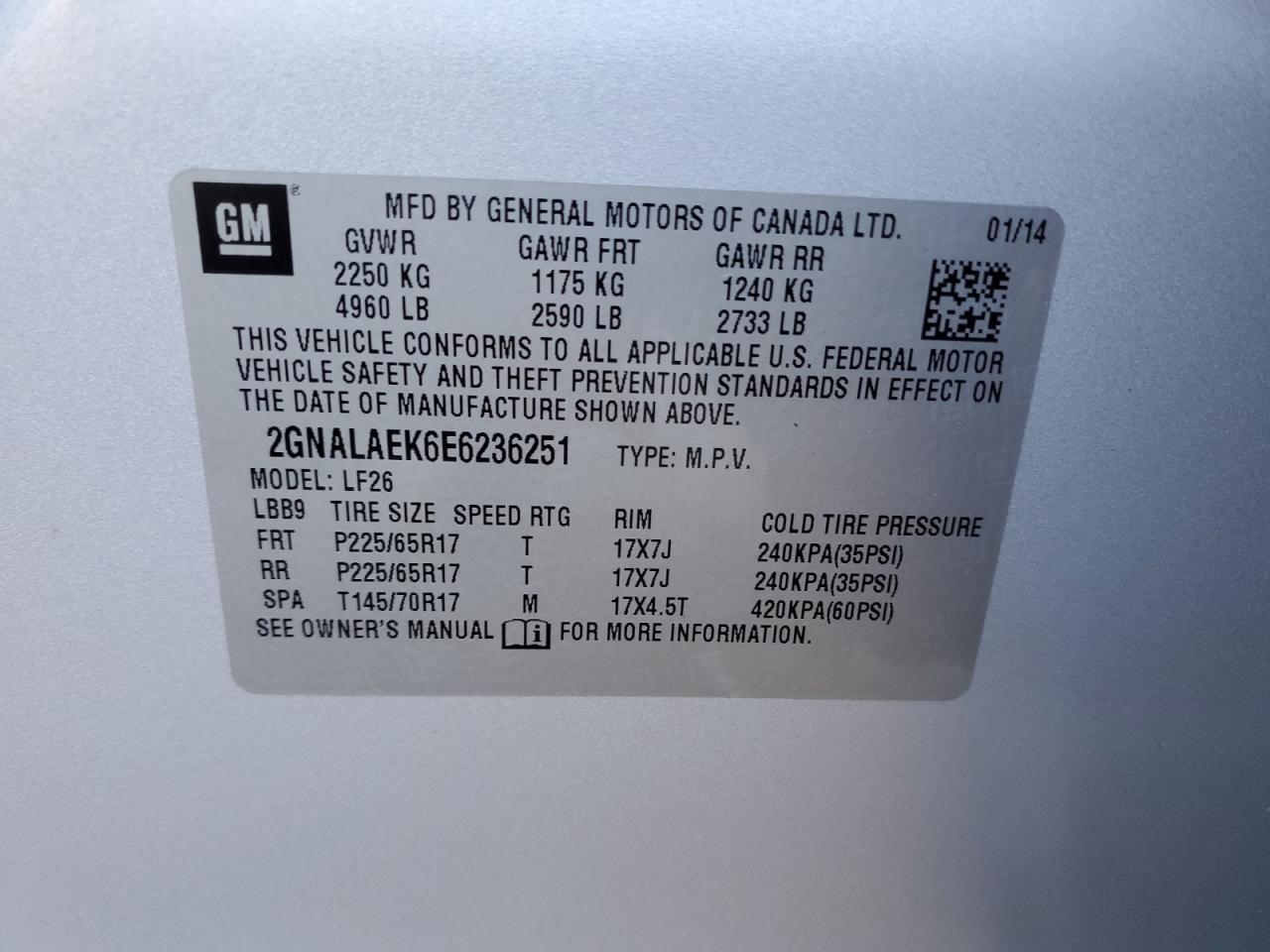 2GNALAEK6E6236251 2014 Chevrolet Equinox Ls