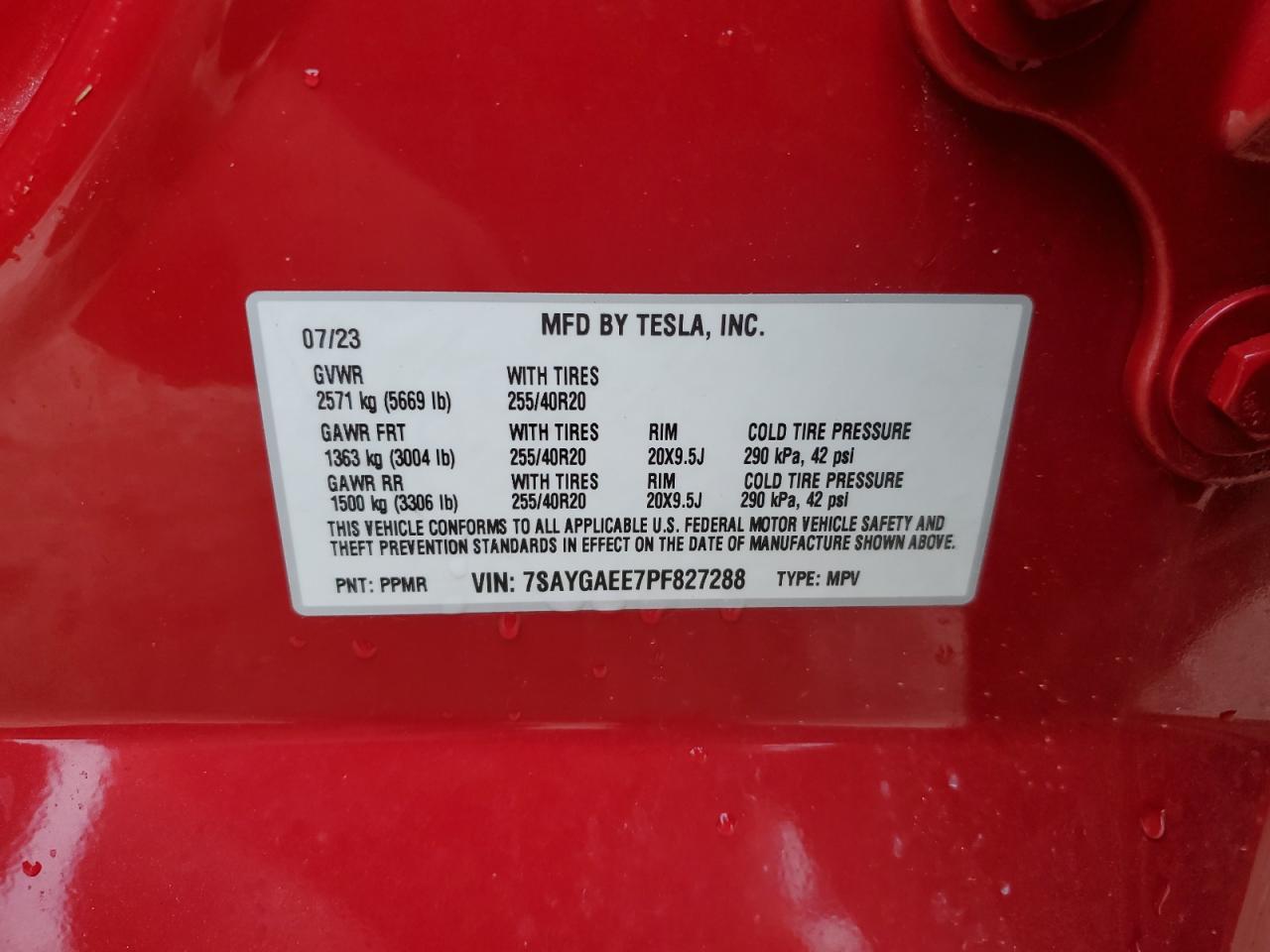 2023 Tesla Model Y VIN: 7SAYGAEE7PF827288 Lot: 74736884