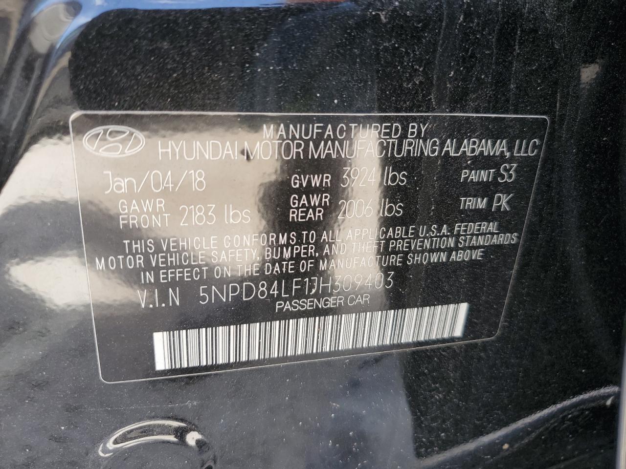 5NPD84LF1JH309403 2018 Hyundai Elantra Sel