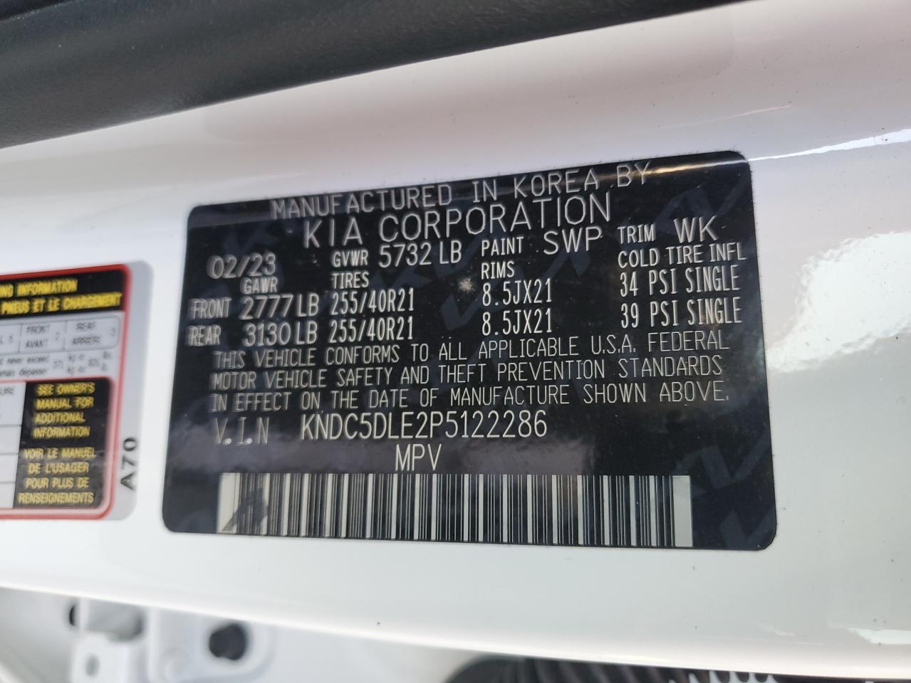 KNDC5DLE2P5122286 2023 Kia Ev6 Gt