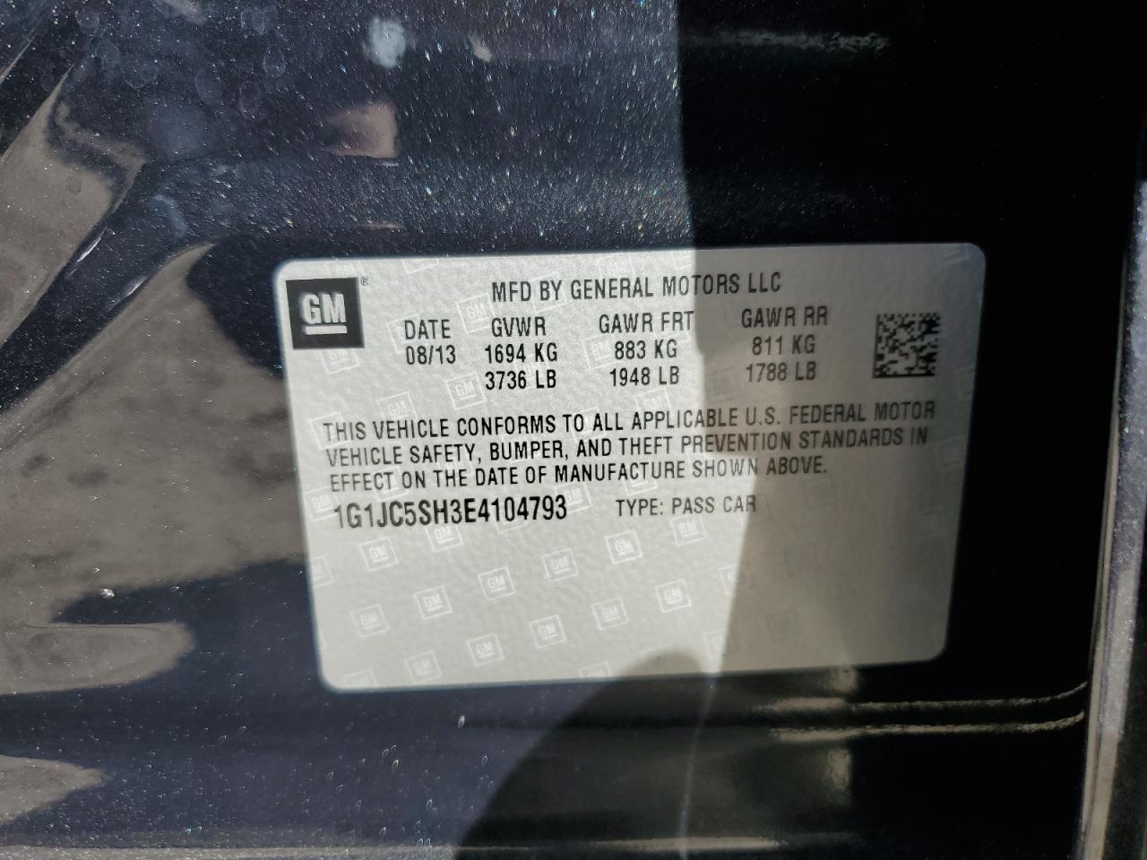 2014 Chevrolet Sonic Lt VIN: 1G1JC5SH3E4104793 Lot: 73387814