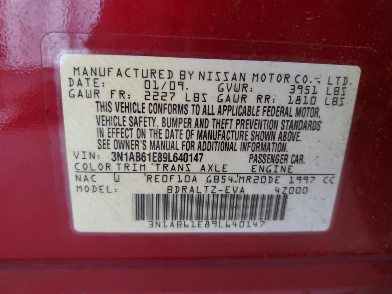 3N1AB61E89L640147 2009 Nissan Sentra 2.0