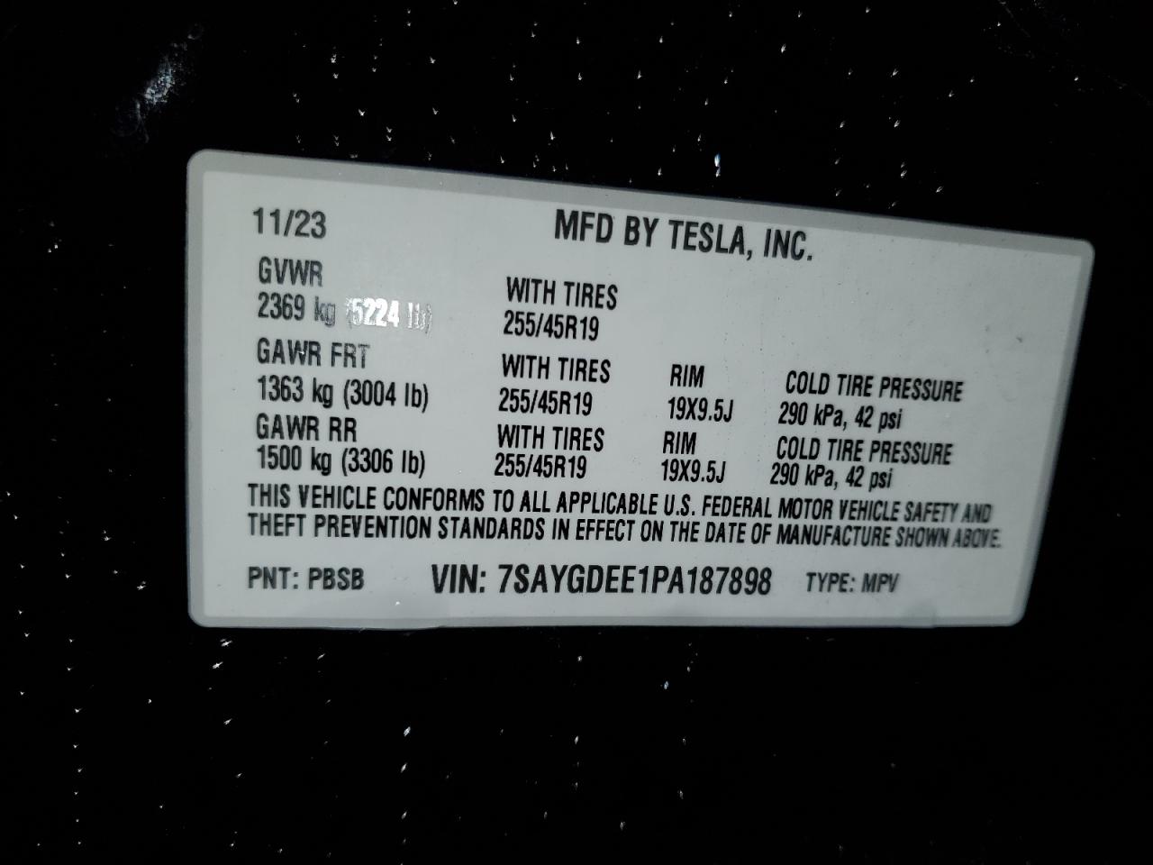 2023 Tesla Model Y VIN: 7SAYGDEE1PA187898 Lot: 78189984