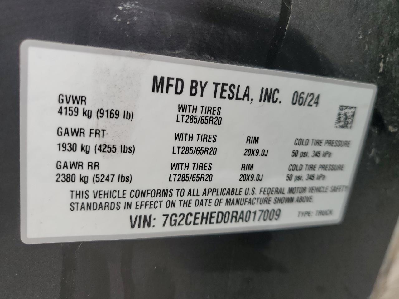 2024 Tesla Cybertruck VIN: 7G2CEHED0RA017009 Lot: 71960844