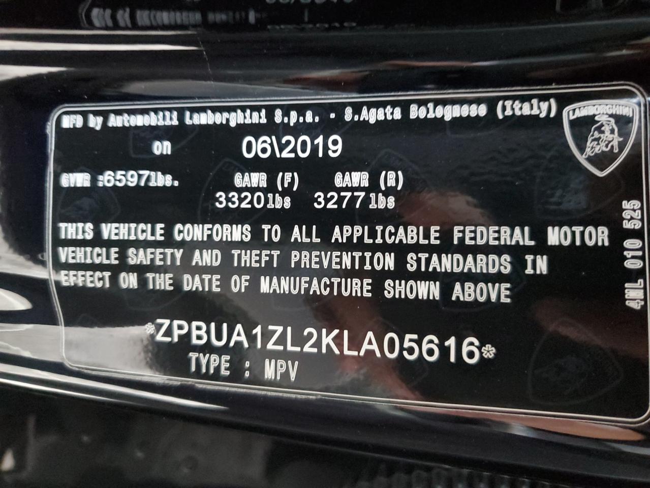 2019 Lamborghini Urus VIN: ZPBUA1ZL2KLA05616 Lot: 76865444