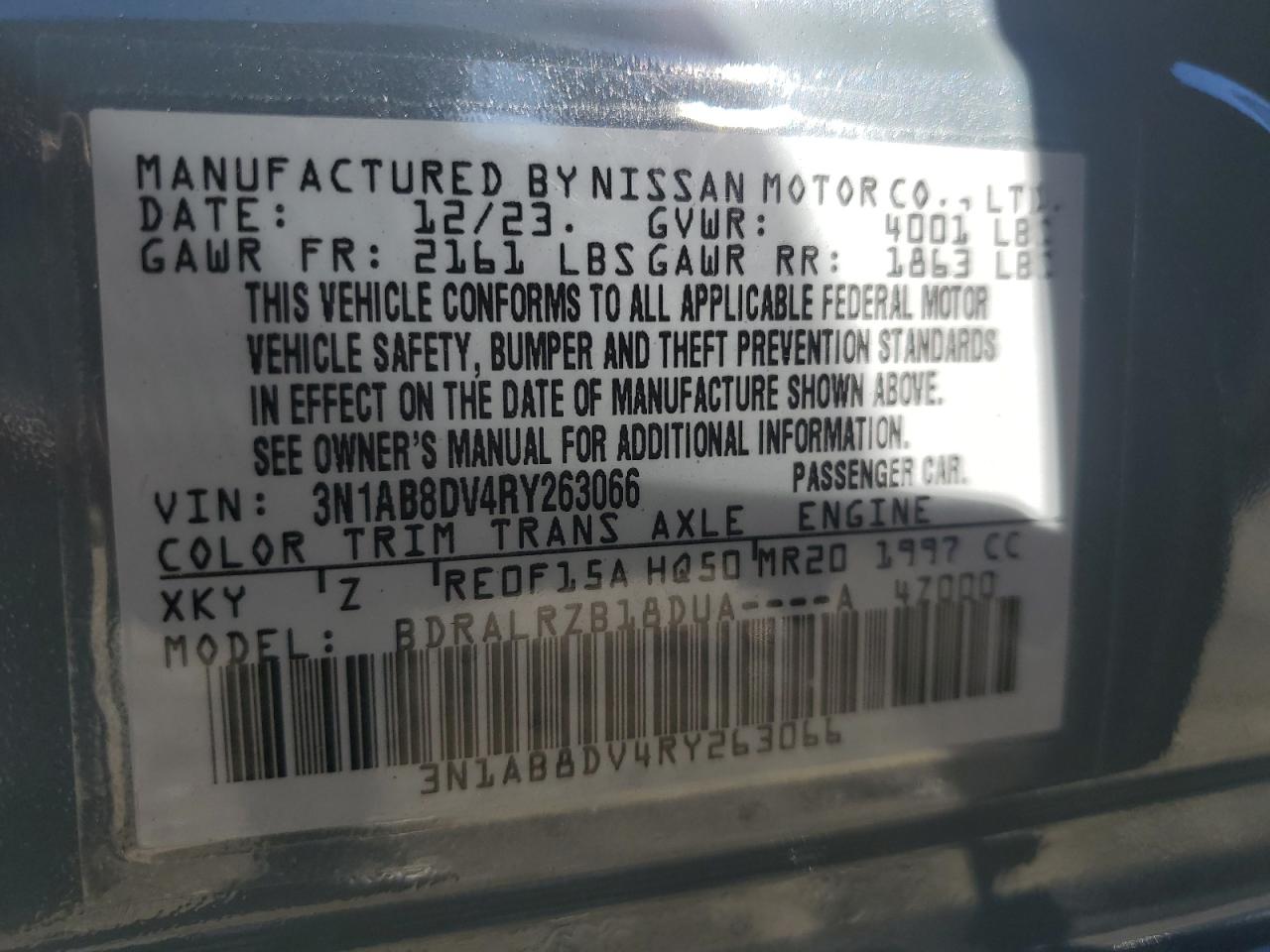 2024 Nissan Sentra Sr VIN: 3N1AB8DV4RY263066 Lot: 77430774