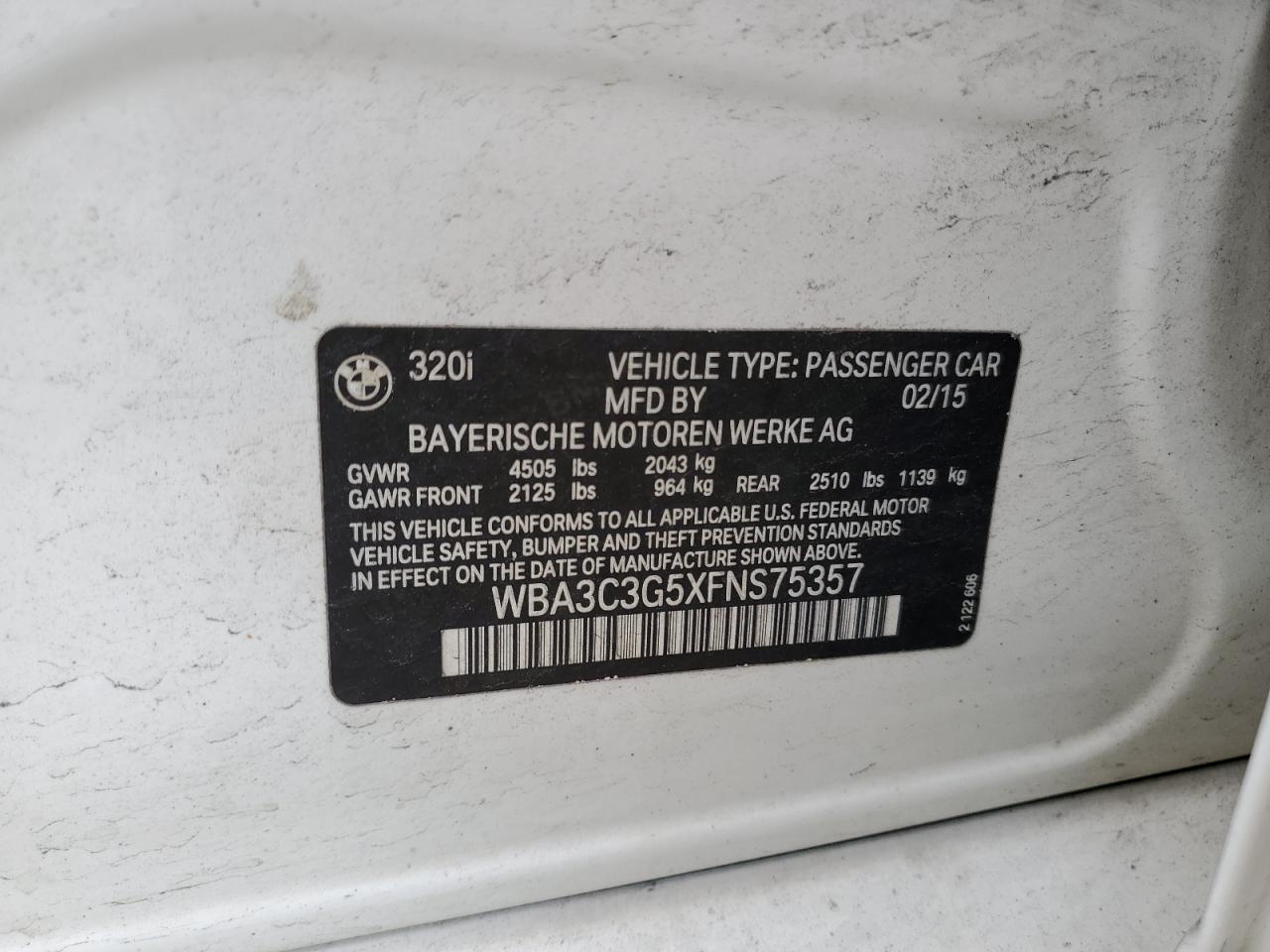 2015 BMW 320 I xDrive VIN: WBA3C3G5XFNS75357 Lot: 77565254