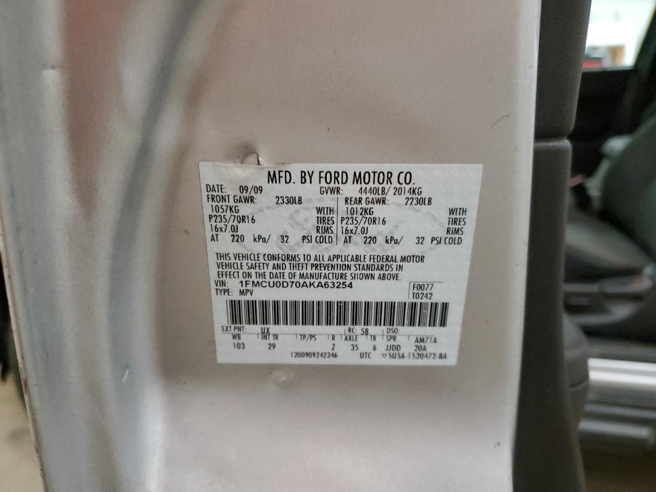 1FMCU0D70AKA63254 2010 Ford Escape Xlt