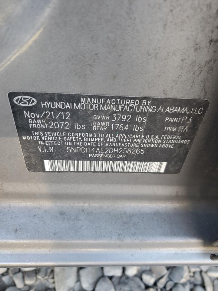 2013 Hyundai Elantra Gls VIN: 5NPDH4AE2DH258265 Lot: 76383334