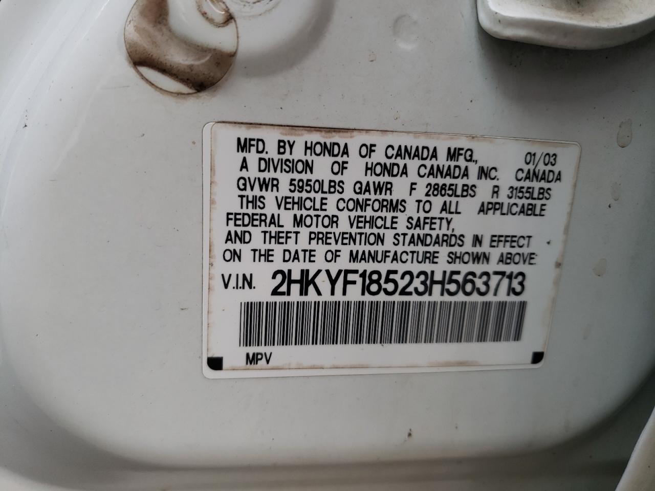 2003 Honda Pilot Exl VIN: 2HKYF18523H563713 Lot: 73994744