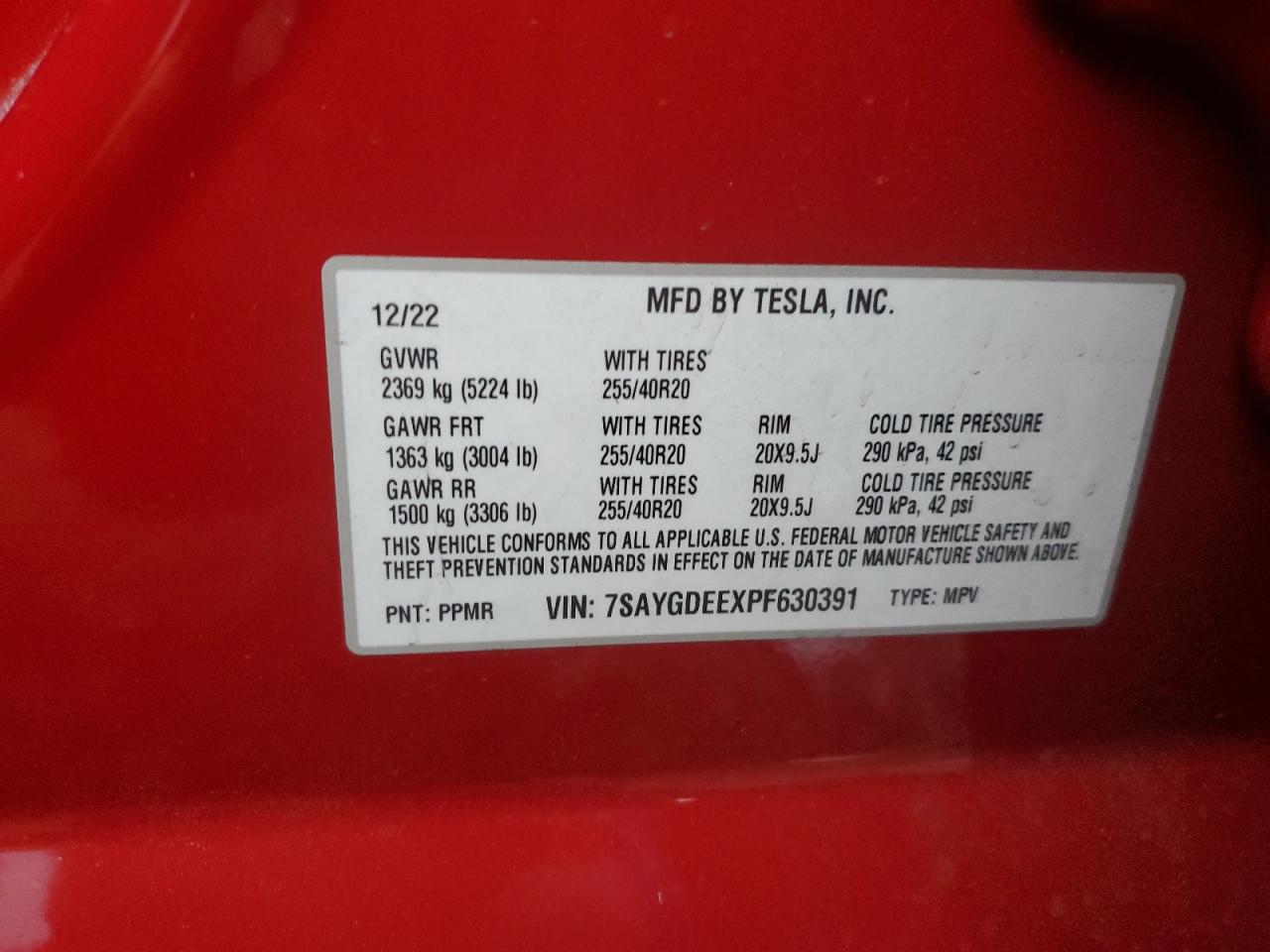 2023 Tesla Model Y VIN: 7SAYGDEEXPF630391 Lot: 76314634