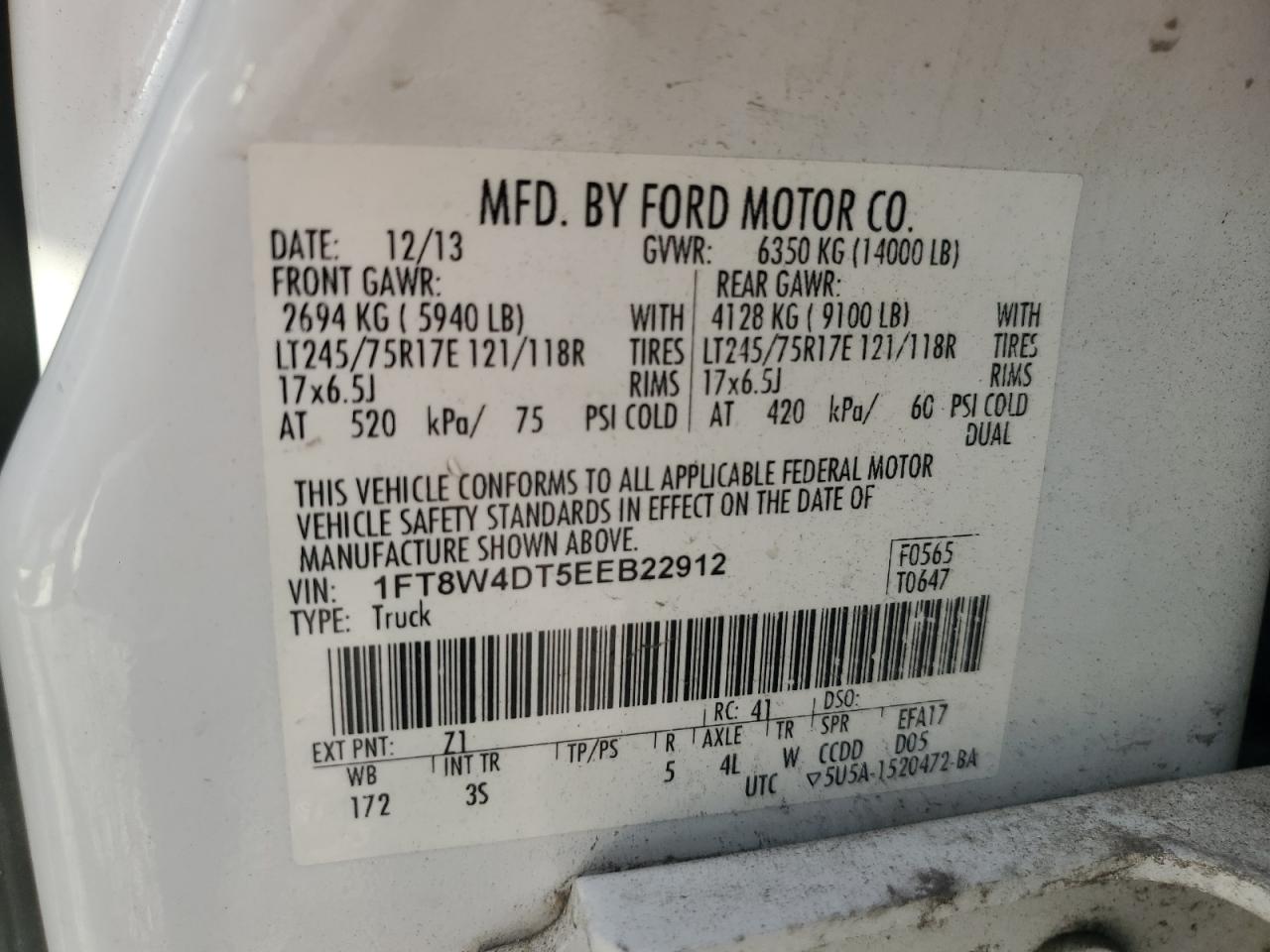 2014 Ford F450 Super Duty VIN: 1FT8W4DT5EEB22912 Lot: 76335204