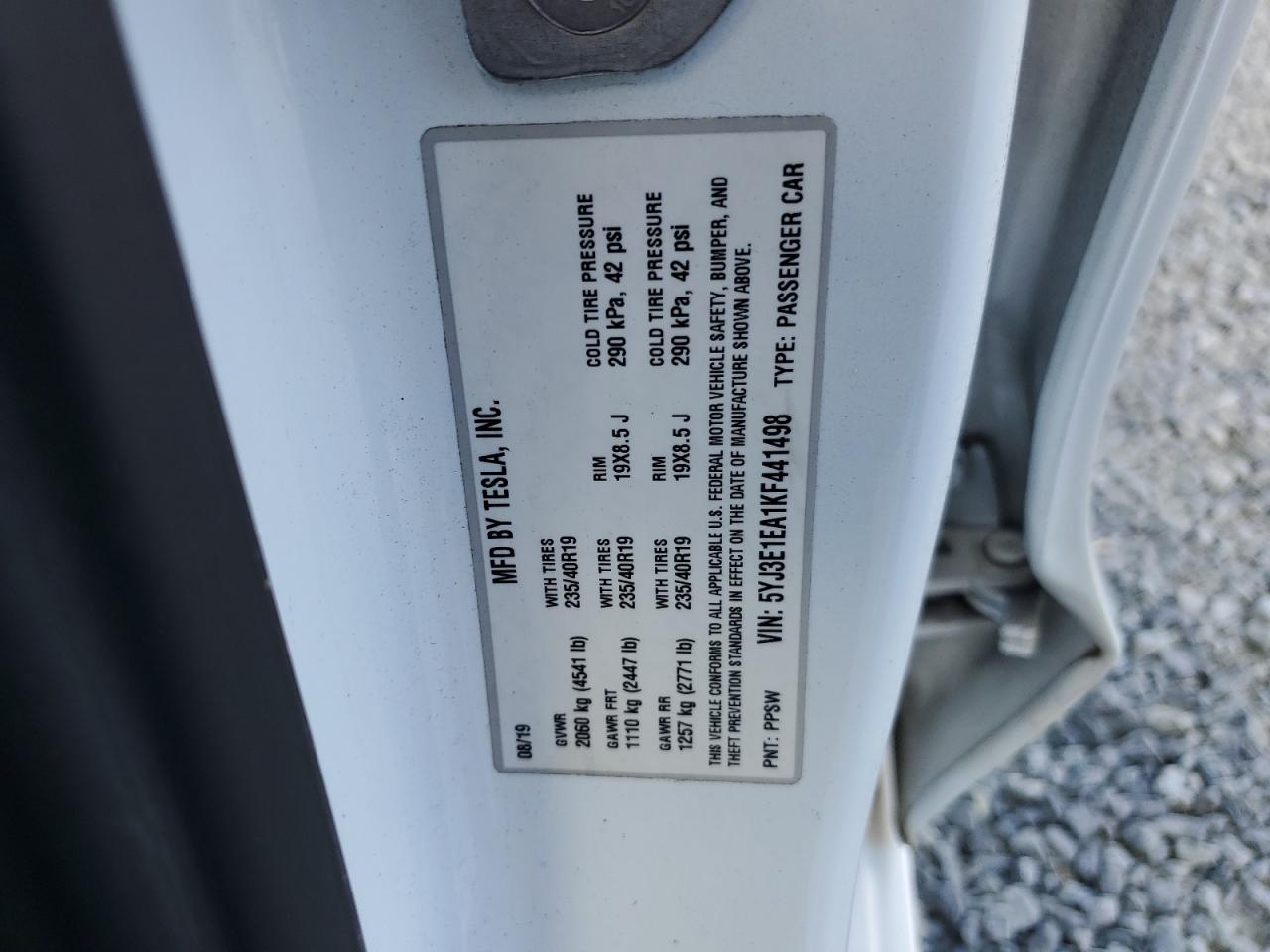 5YJ3E1EA1KF441498 2019 Tesla Model 3