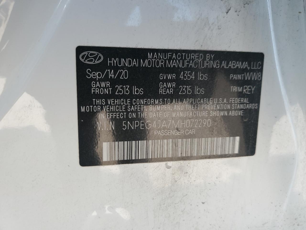 5NPEG4JA7MH072290 2021 Hyundai Sonata Se