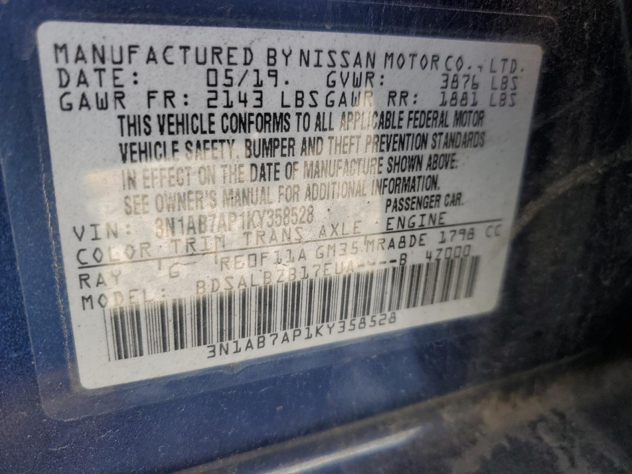 VIN 3N1AB7AP1KY358528 2019 NISSAN SENTRA no.13