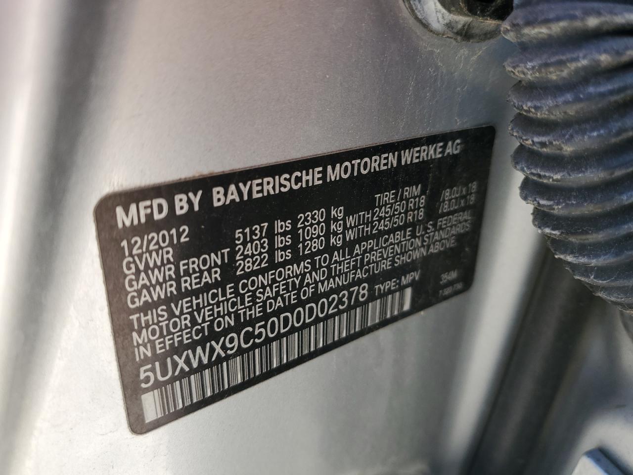 2013 BMW X3 xDrive28I VIN: 5UXWX9C50D0D02378 Lot: 77390474