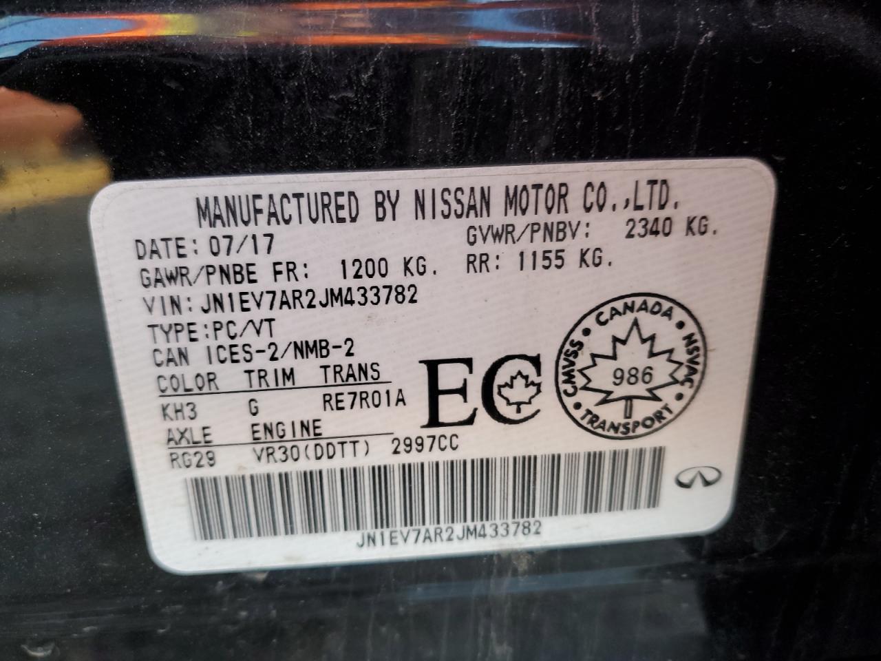 2018 Infiniti Q50 Luxe VIN: JN1EV7AR2JM433782 Lot: 77769334