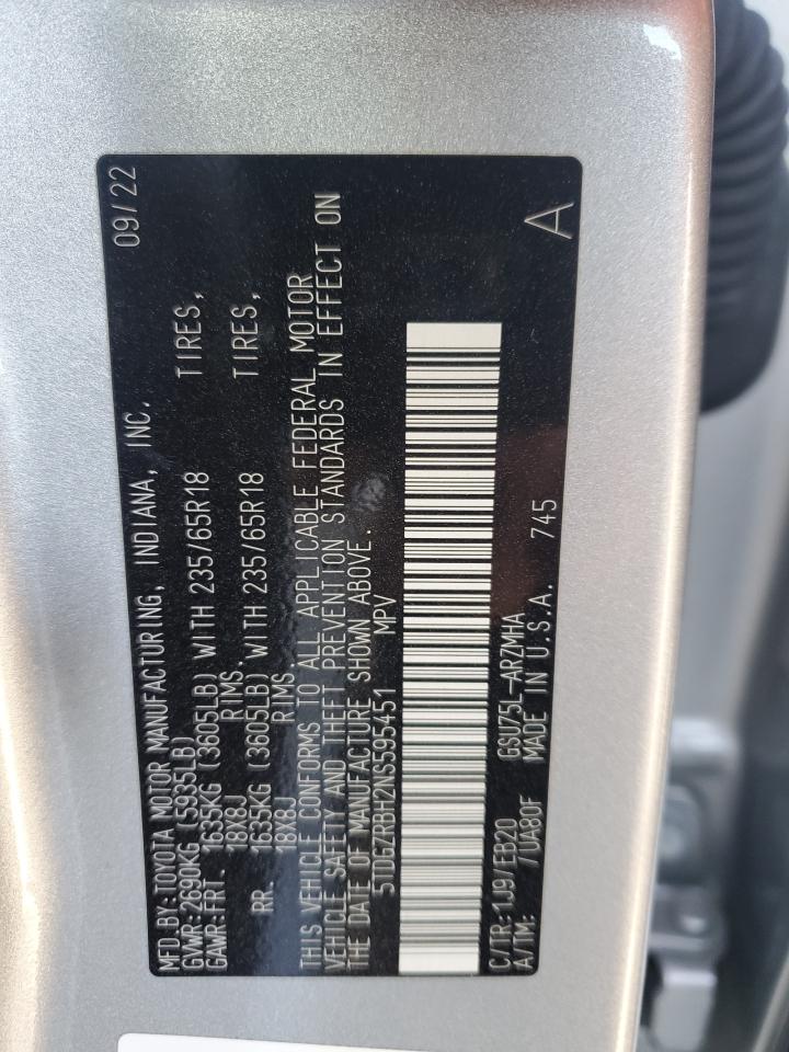 5TDGZRBH2NS595451 2022 Toyota Highlander Xle