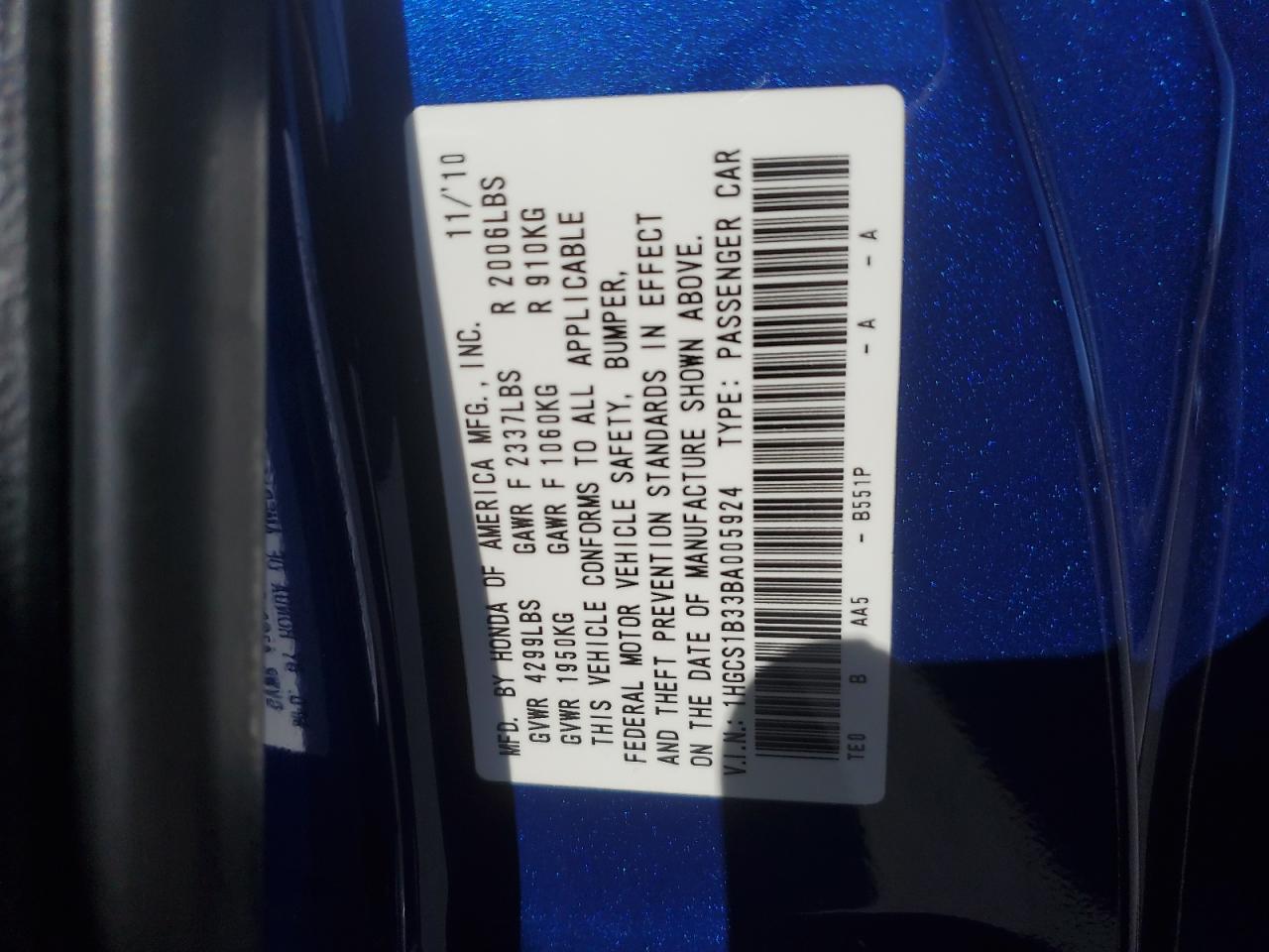 1HGCS1B33BA005924 2011 Honda Accord Lx-S