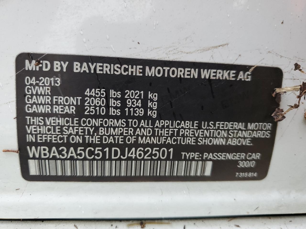 WBA3A5C51DJ462501 2013 BMW 328 I