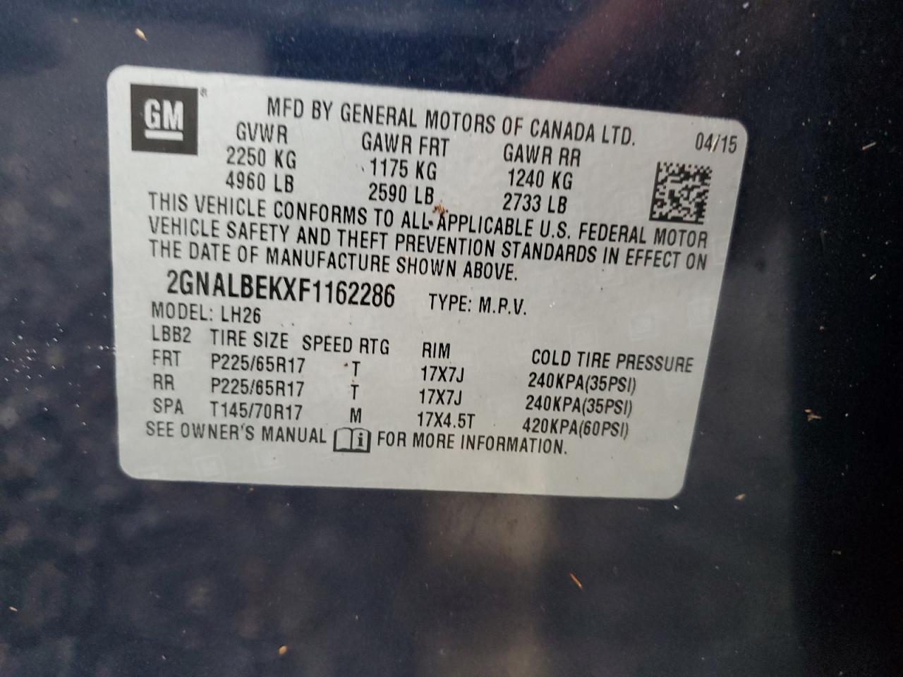 2GNALBEKXF1162286 2015 CHEVROLET EQUINOX - Image 14