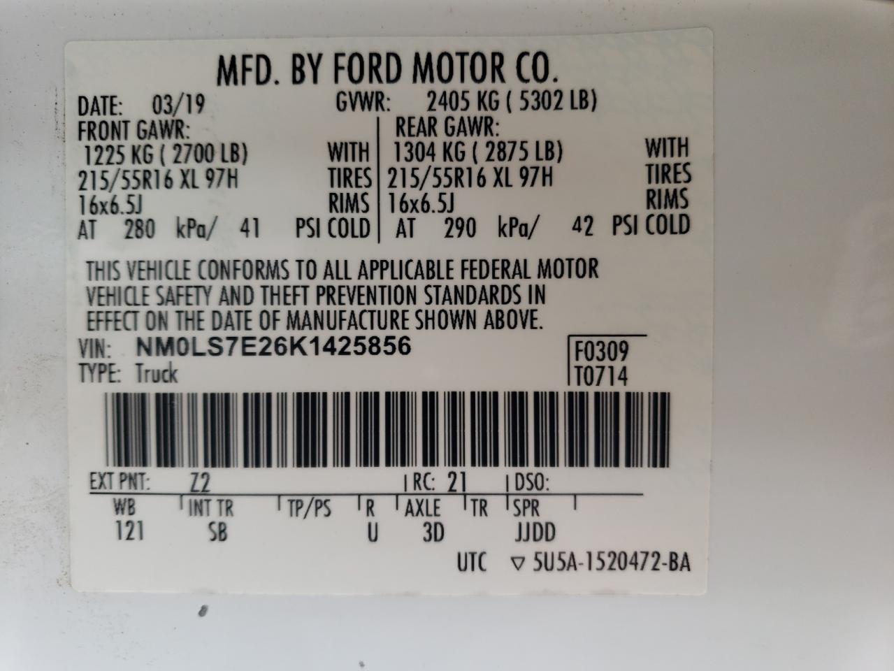 NM0LS7E26K1425856 2019 Ford Transit Connect Xl