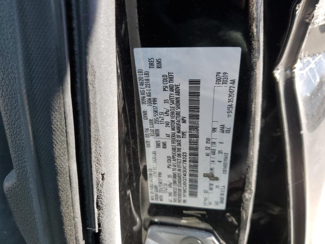 1FMCU0G74GUC78323 2016 Ford Escape Se