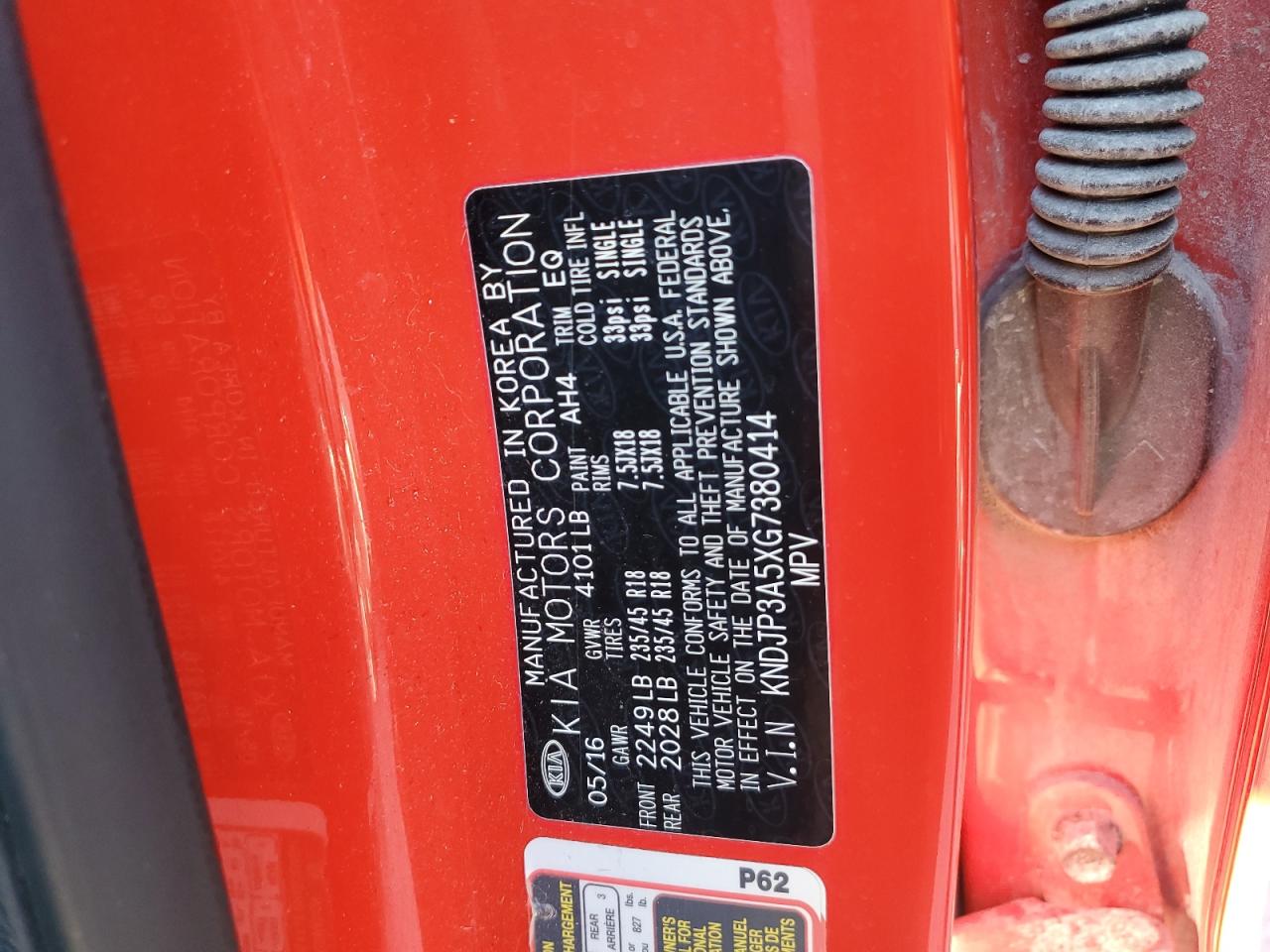 2016 Kia Soul + VIN: KNDJP3A5XG7380414 Lot: 71374514